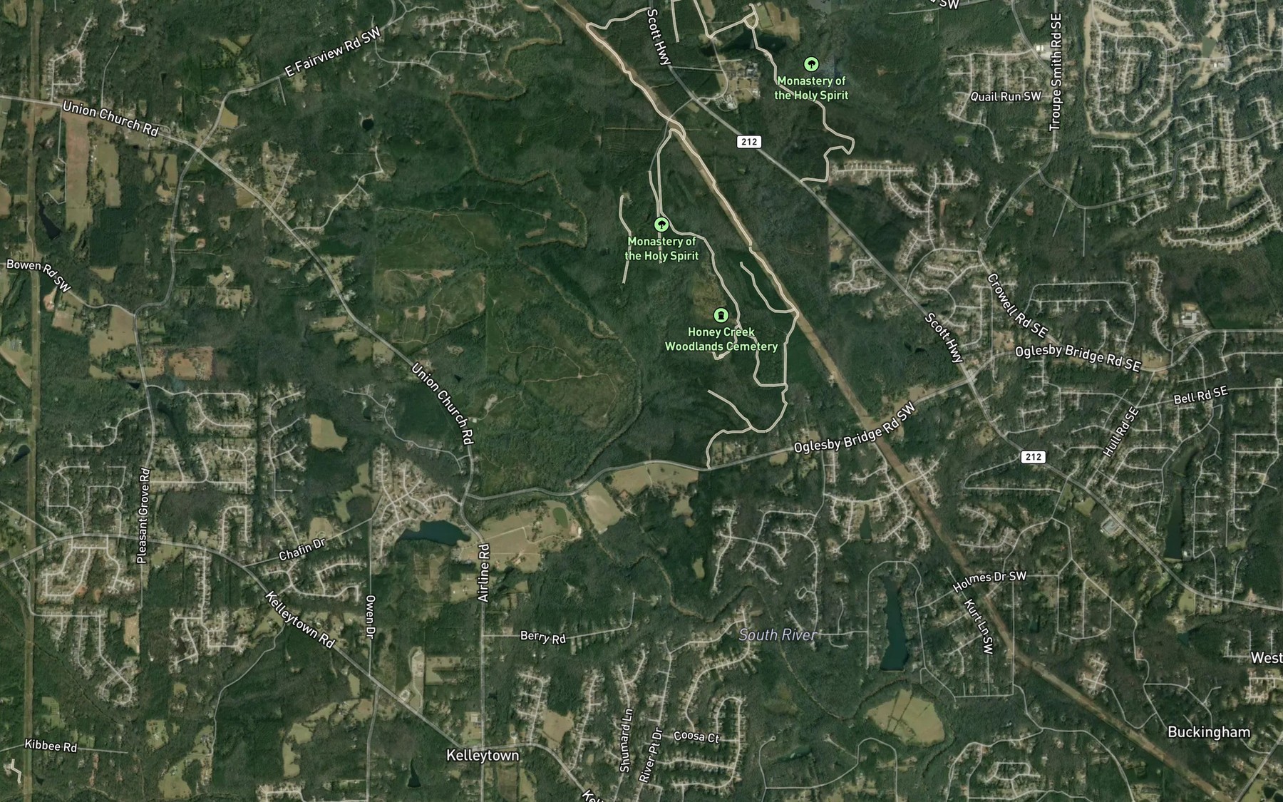 Satellite map of the Honey Creek