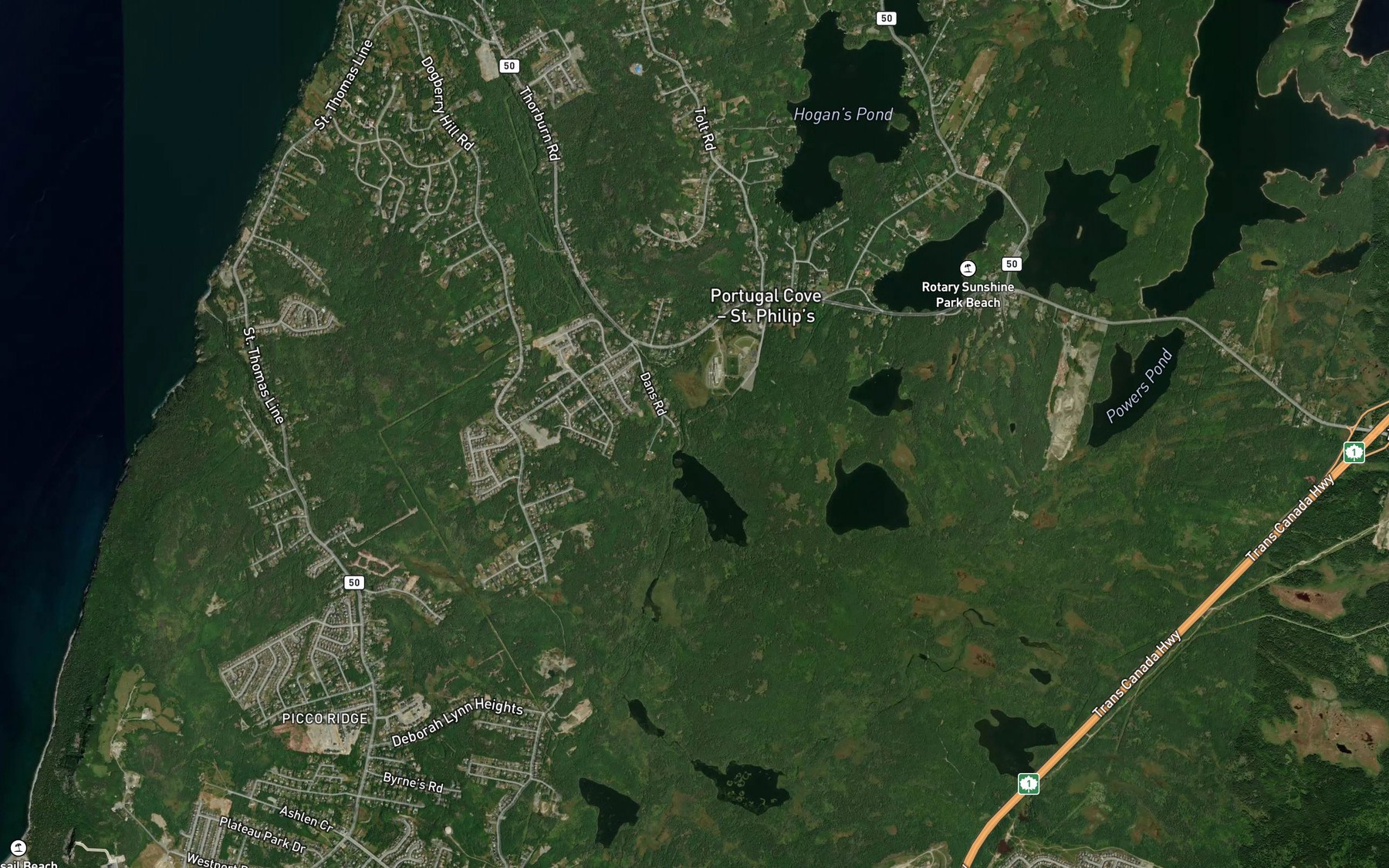 Satellite map of the Little Powers Pond