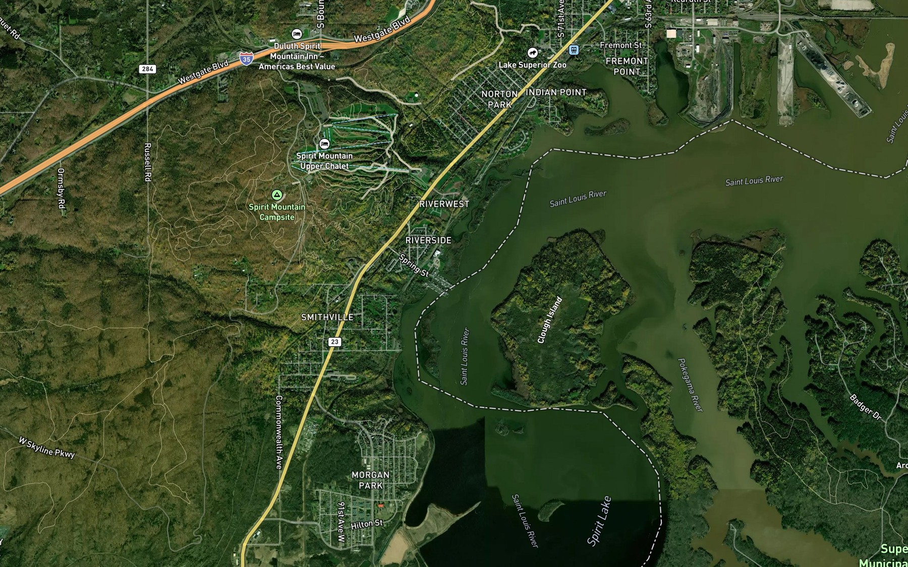 Satellite map of the Spirit Lake Marina