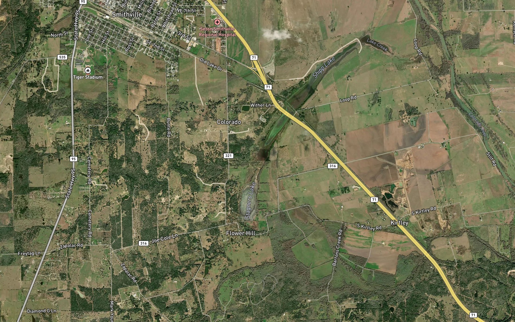 Satellite map of the Lake Creek