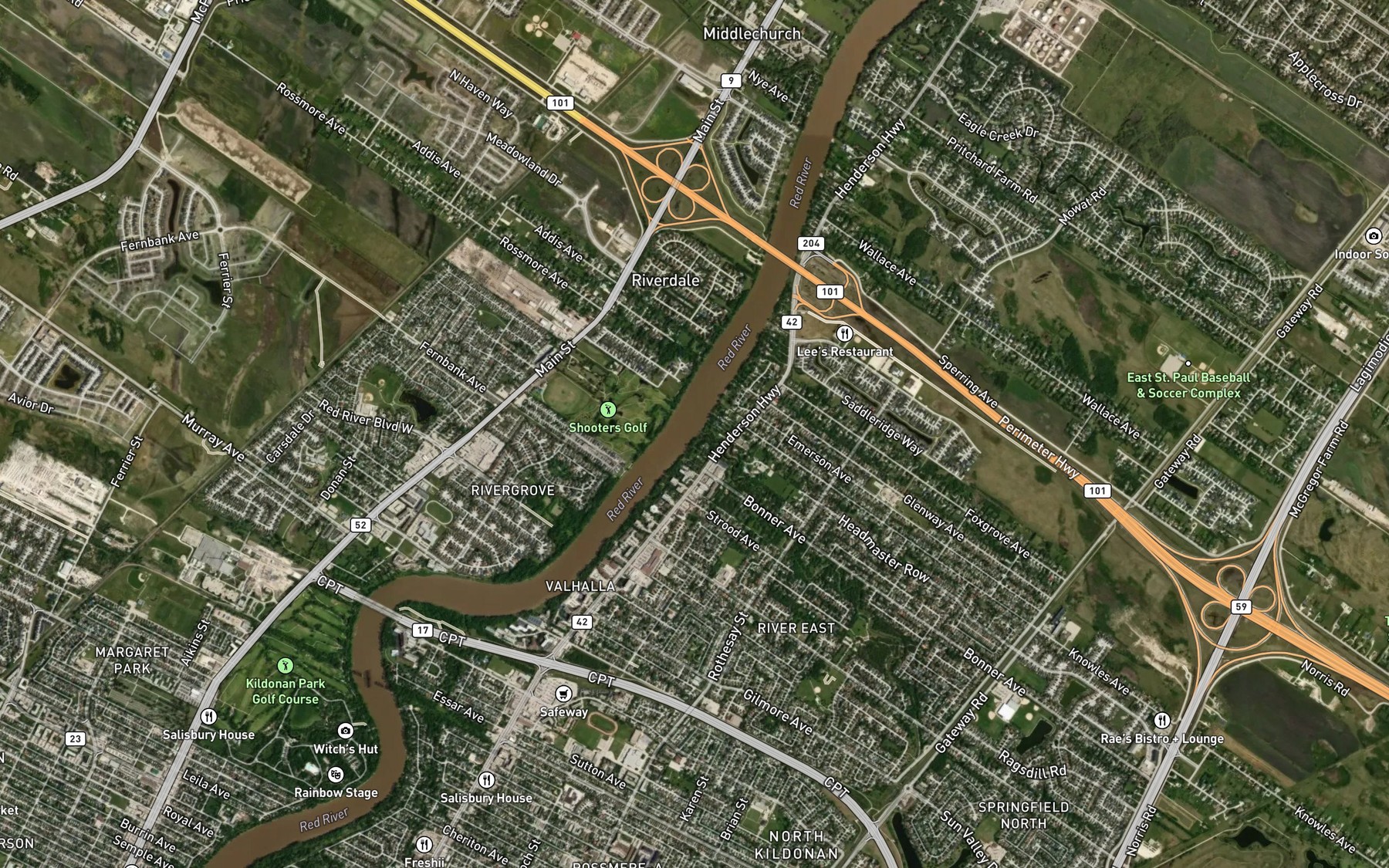 Satellite map of the Bunns Creek