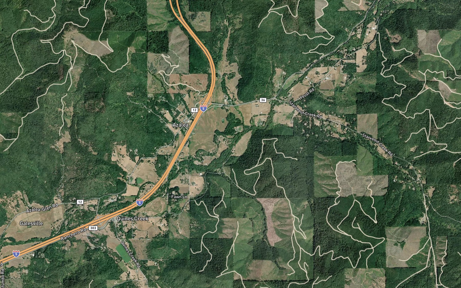 Satellite map of the Niday Branch Cow Creek