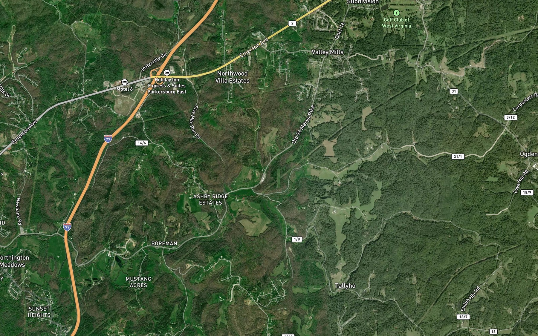 Satellite map of the Sixmile Run