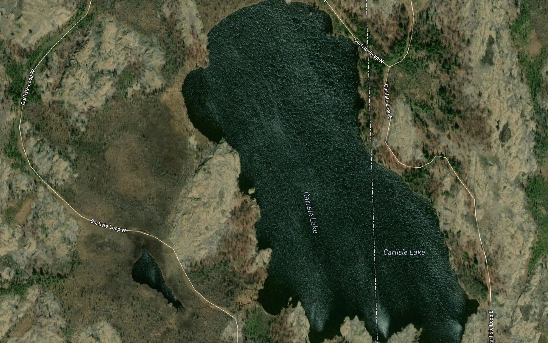 Satellite map of the Carlisle Lake