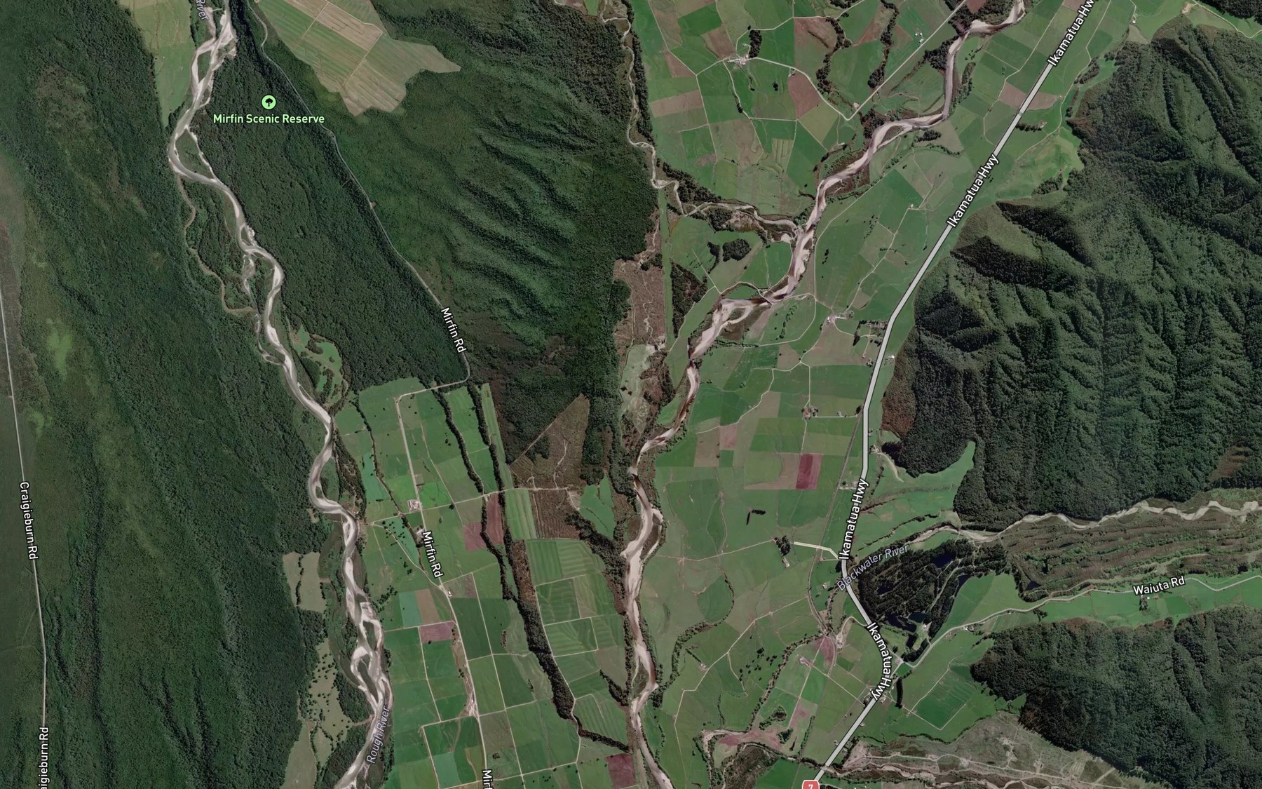 Satellite map of the Mawheraiti or Little Grey River