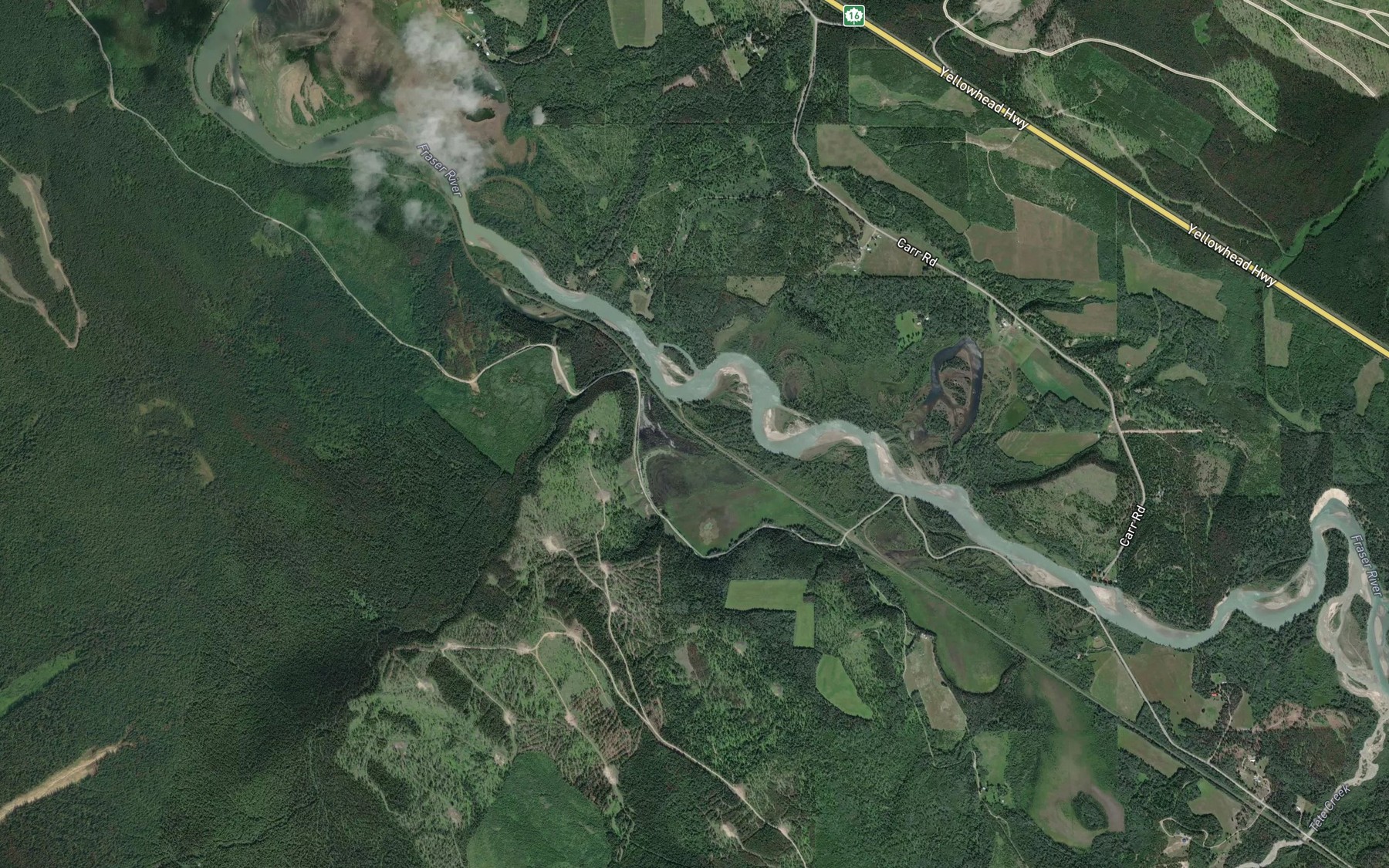 Satellite map of the Shelter Creek