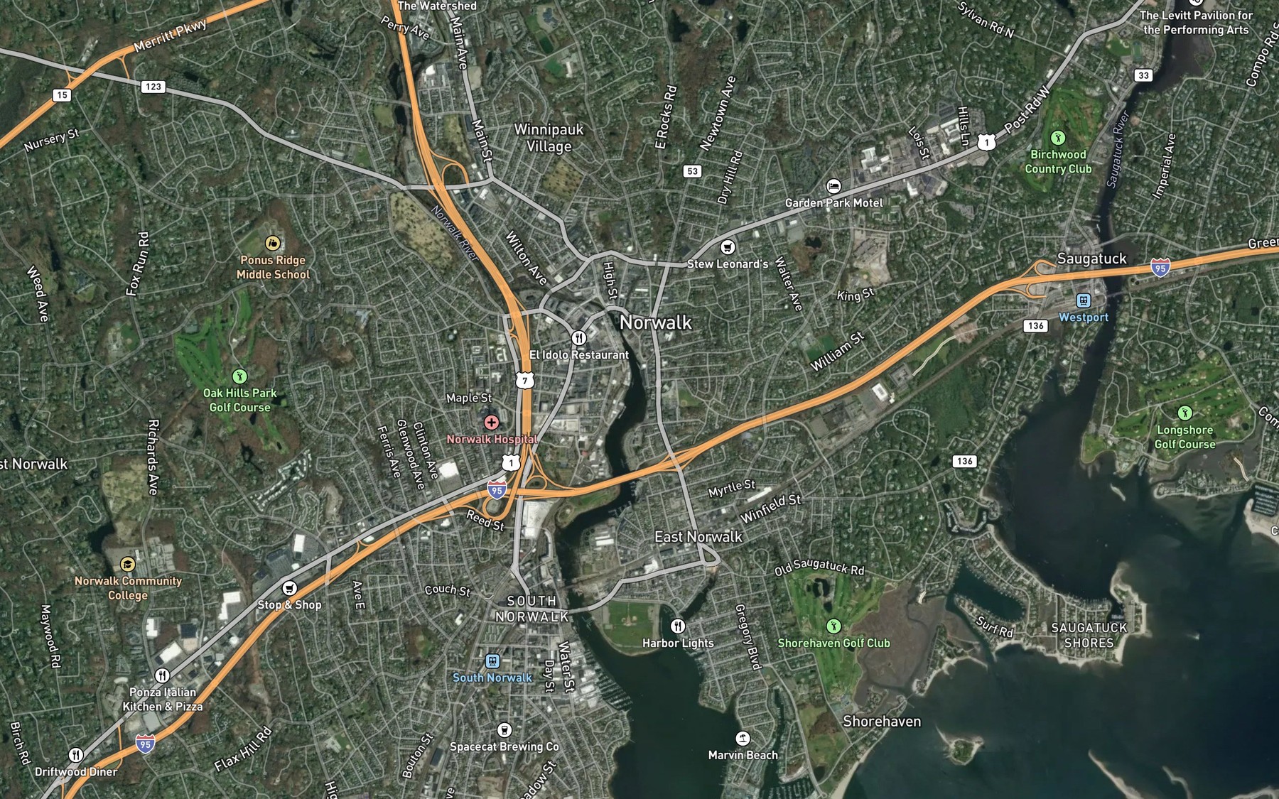 Satellite map of the Ferry Point Reach