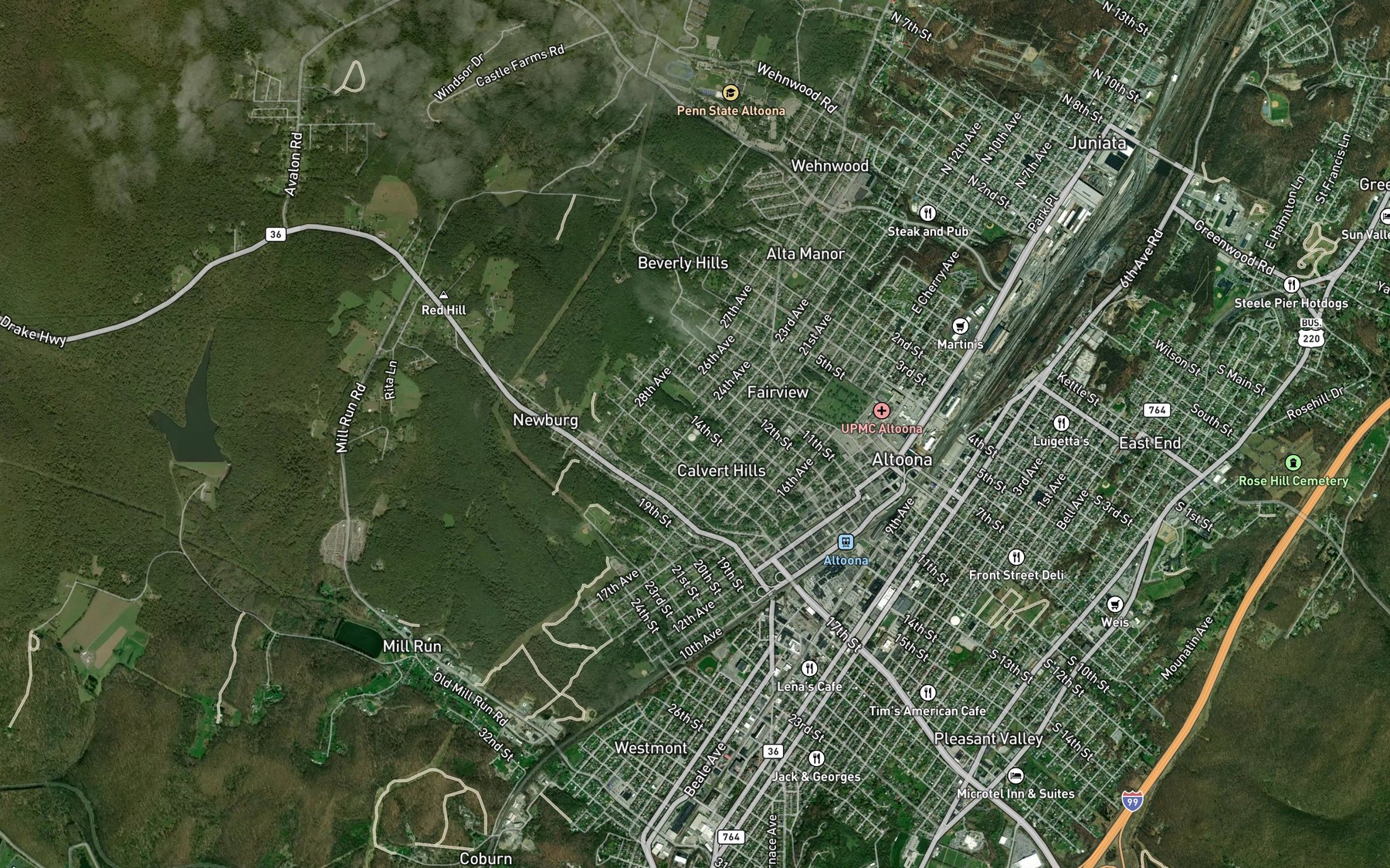 Satellite map of the Oakton Reservoir
