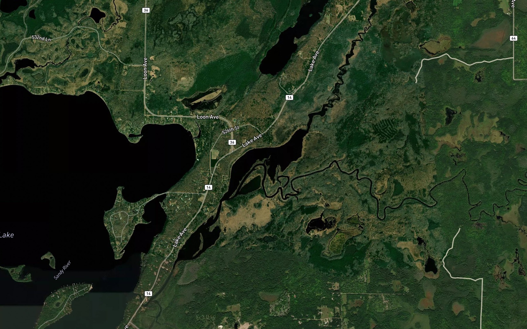 Satellite map of the Prairie River