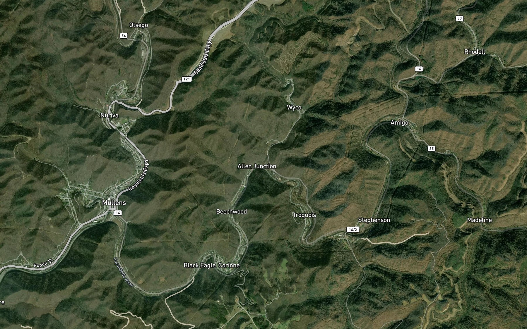 Satellite map of the Allen Creek
