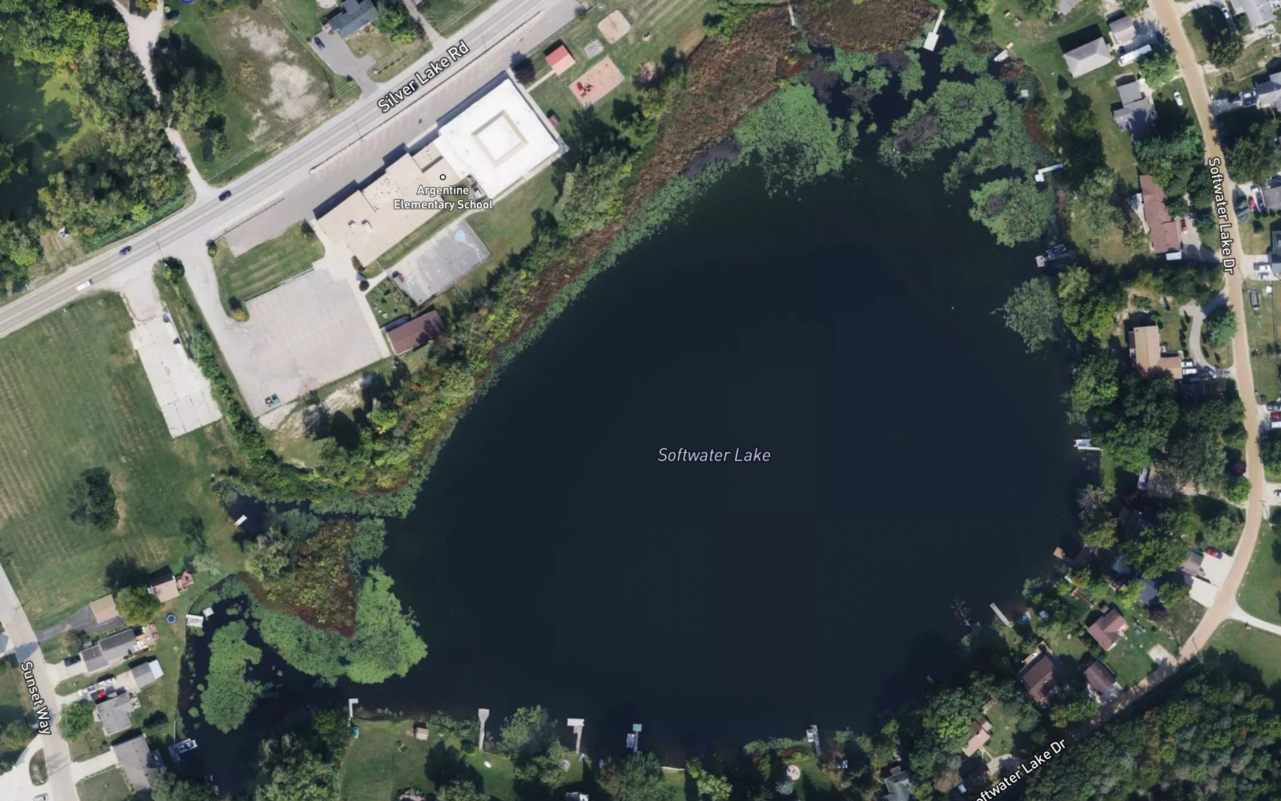 Satellite map of the Softwater Lake