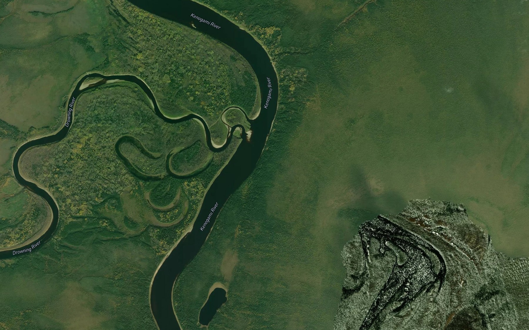 Satellite map of the Drowning River