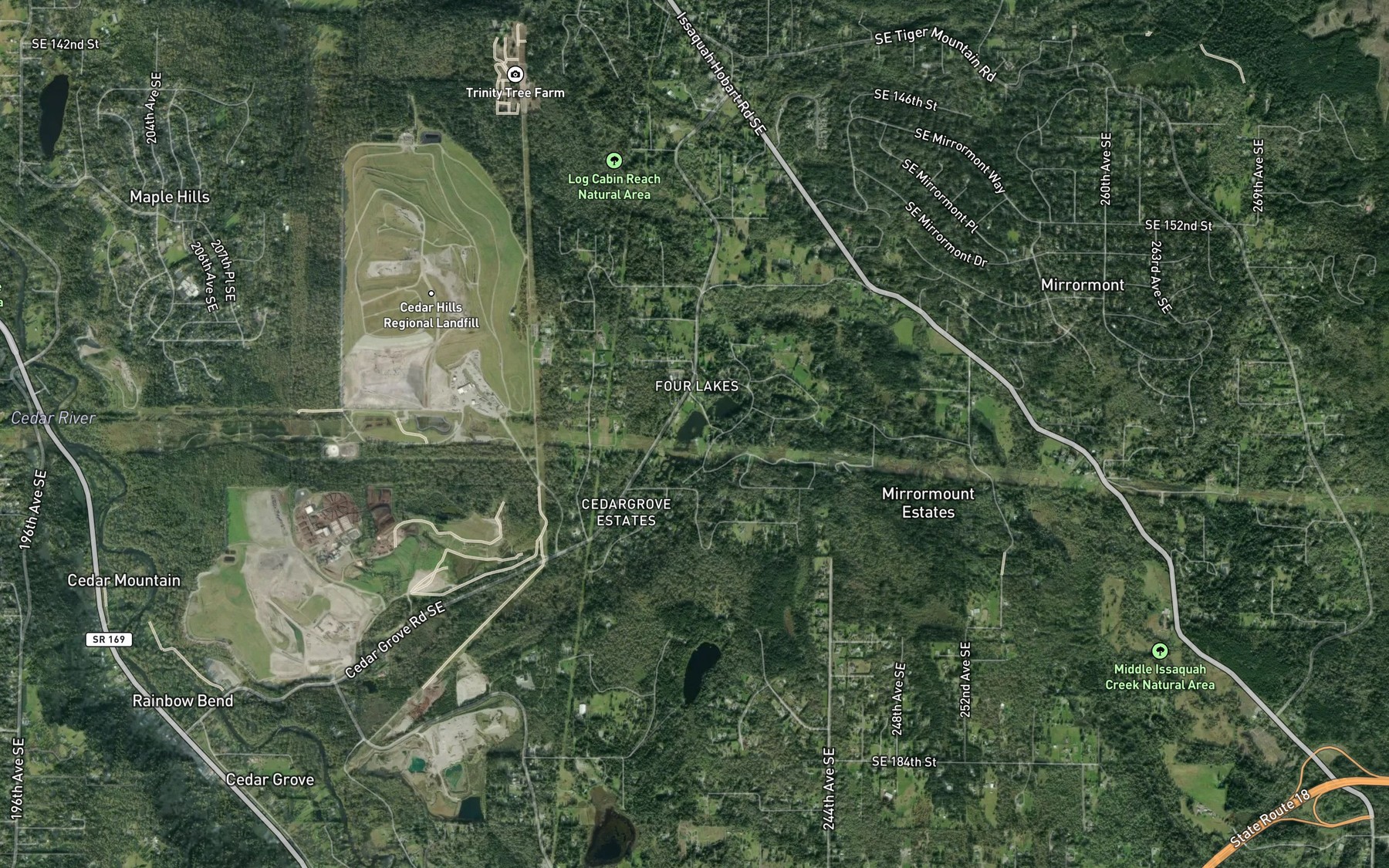 Satellite map of the Four Lakes