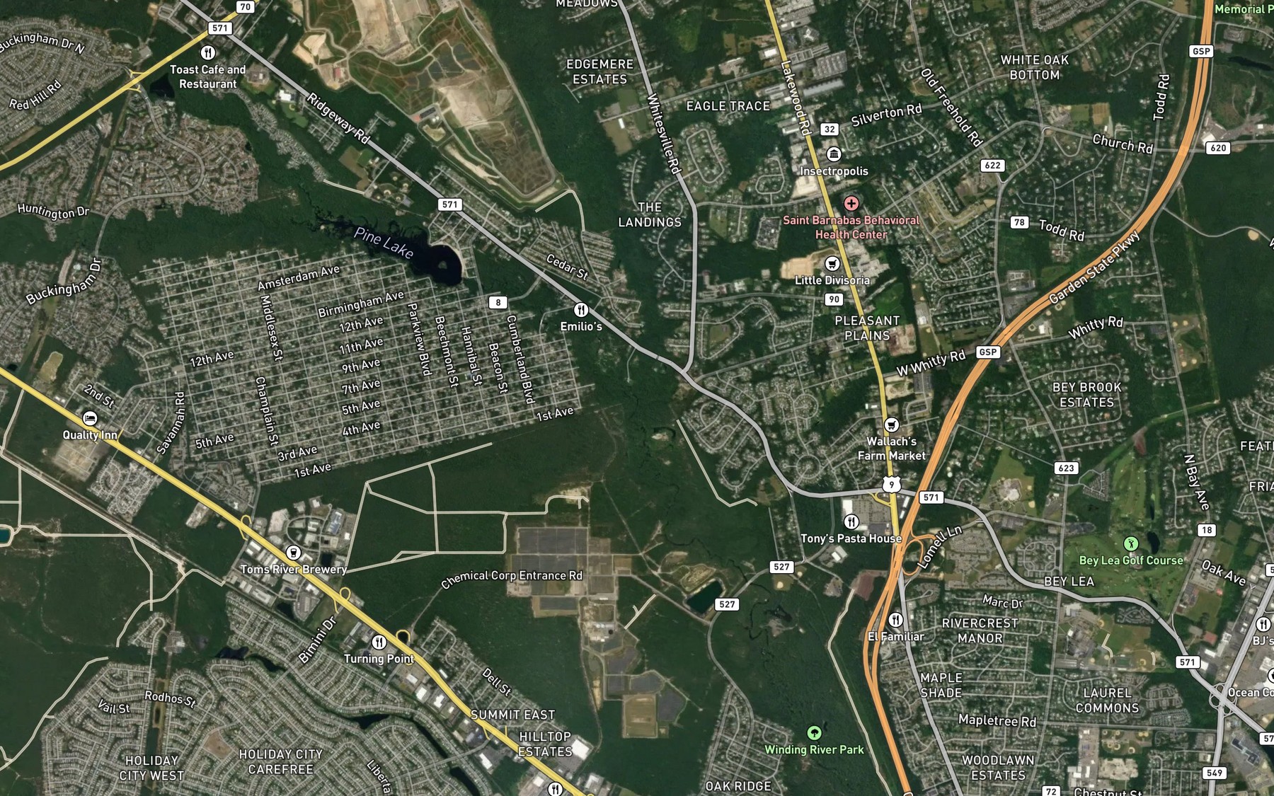 Satellite map of the Union Branch