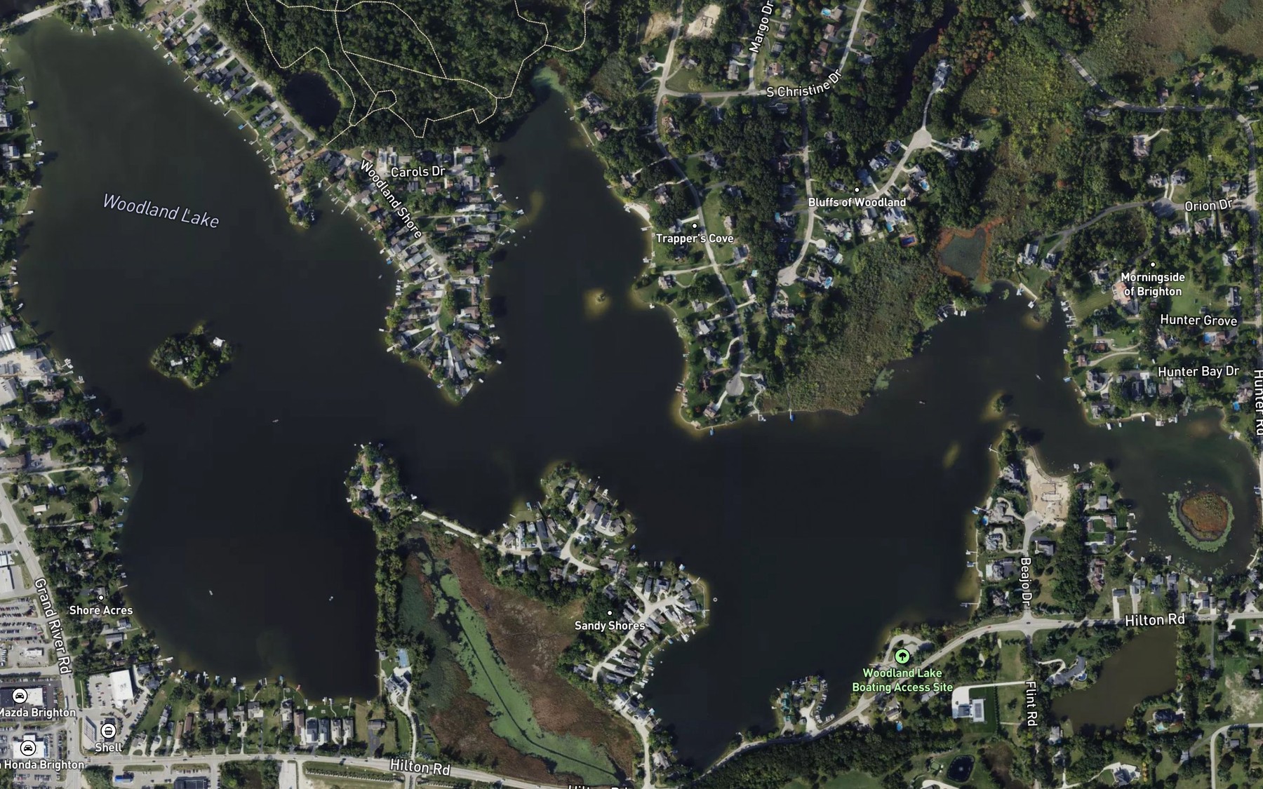 Satellite map of the Woodland Lake