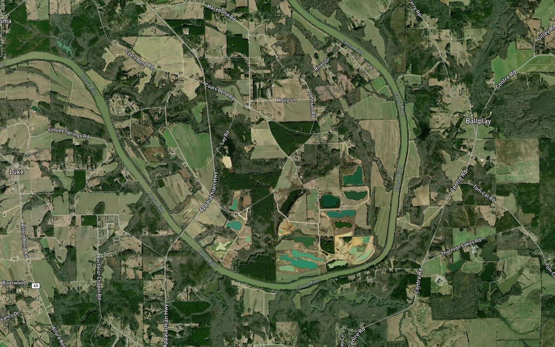Satellite map of the Coats Bend