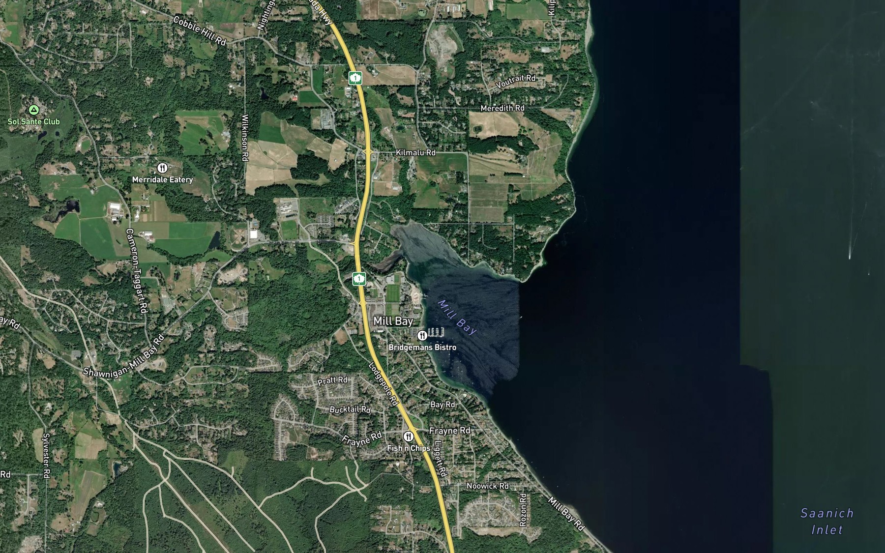 Satellite map of the Mill Bay
