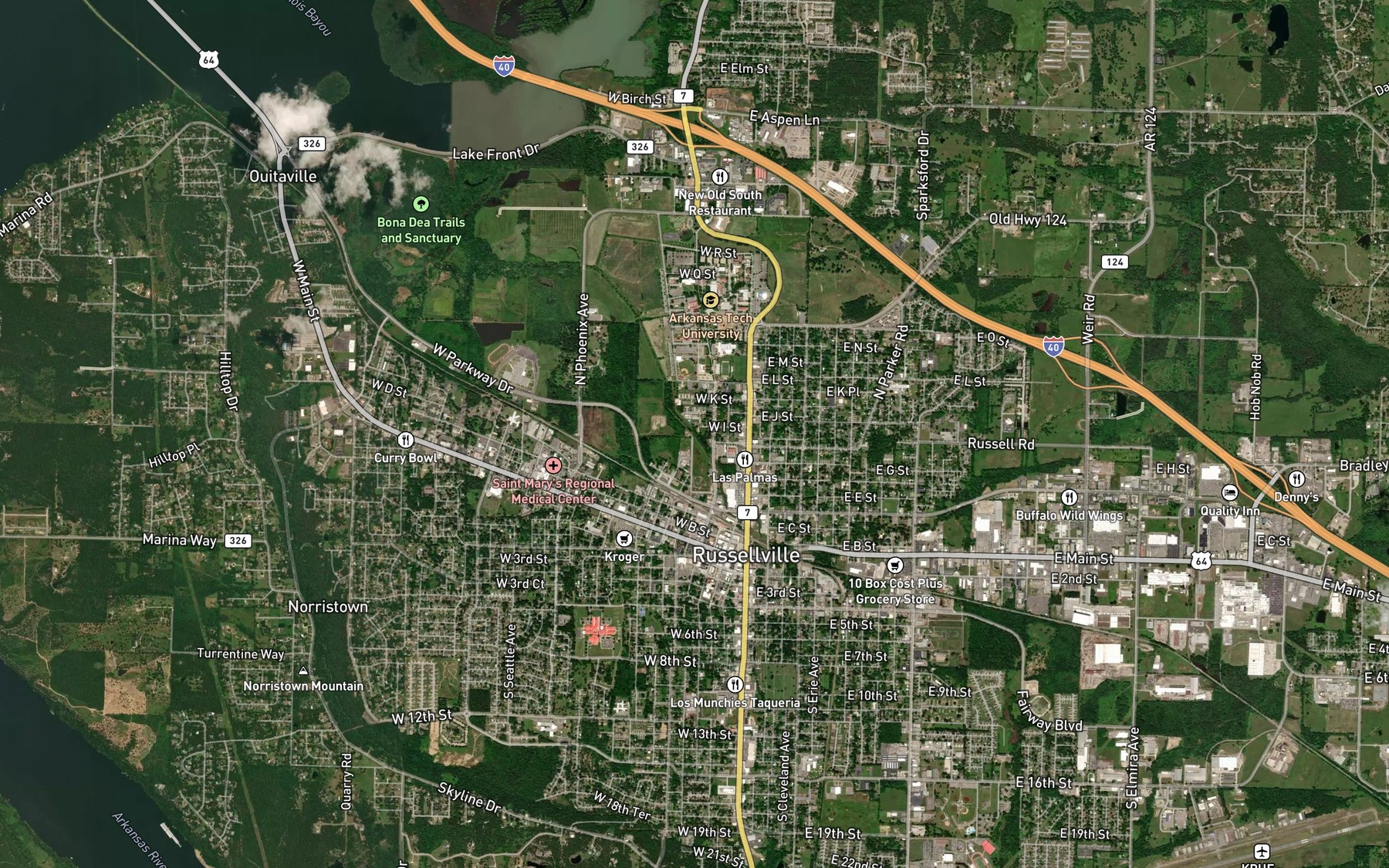 Satellite map of the Prairie Creek