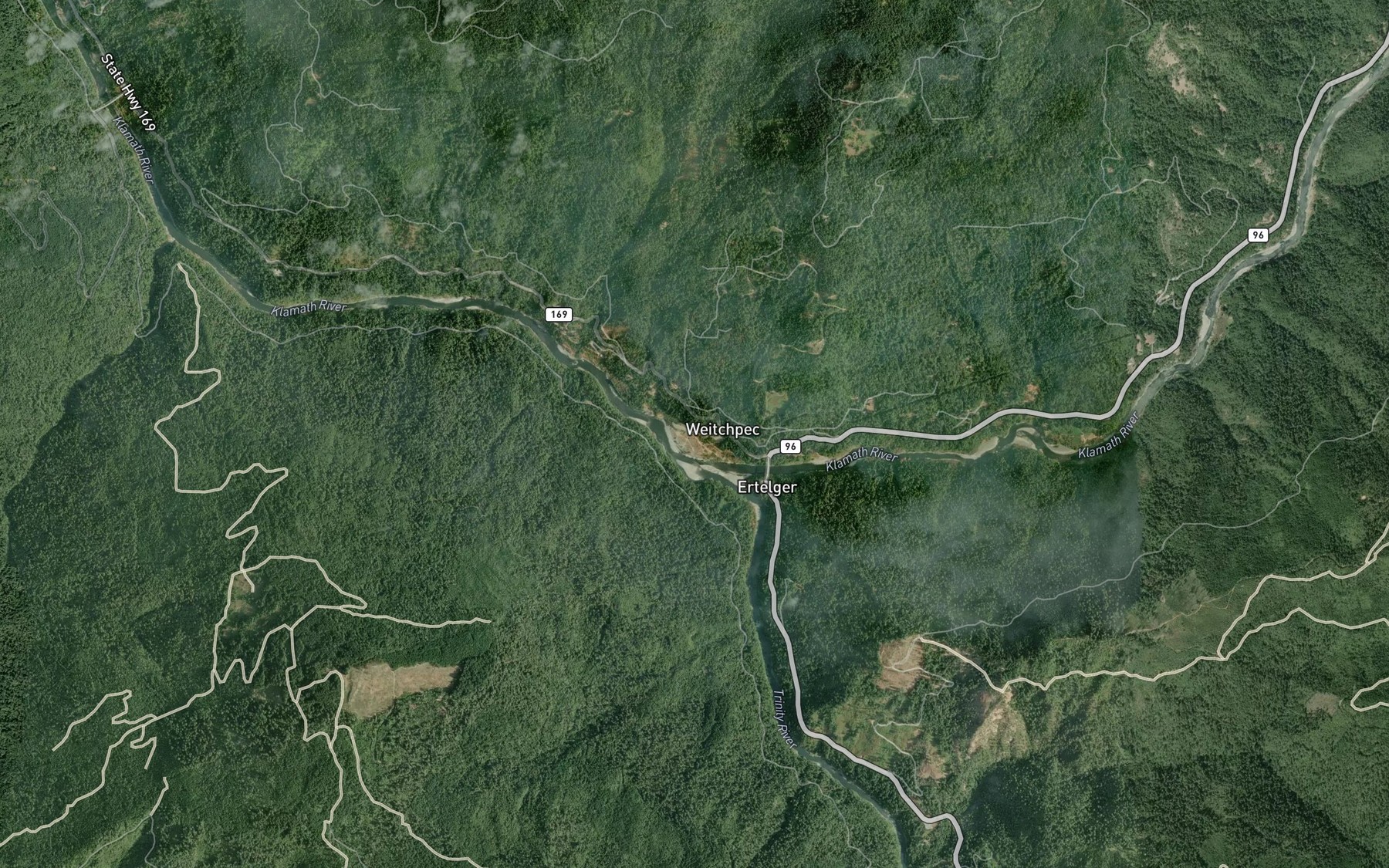 Satellite map of the Weitchpec Creek