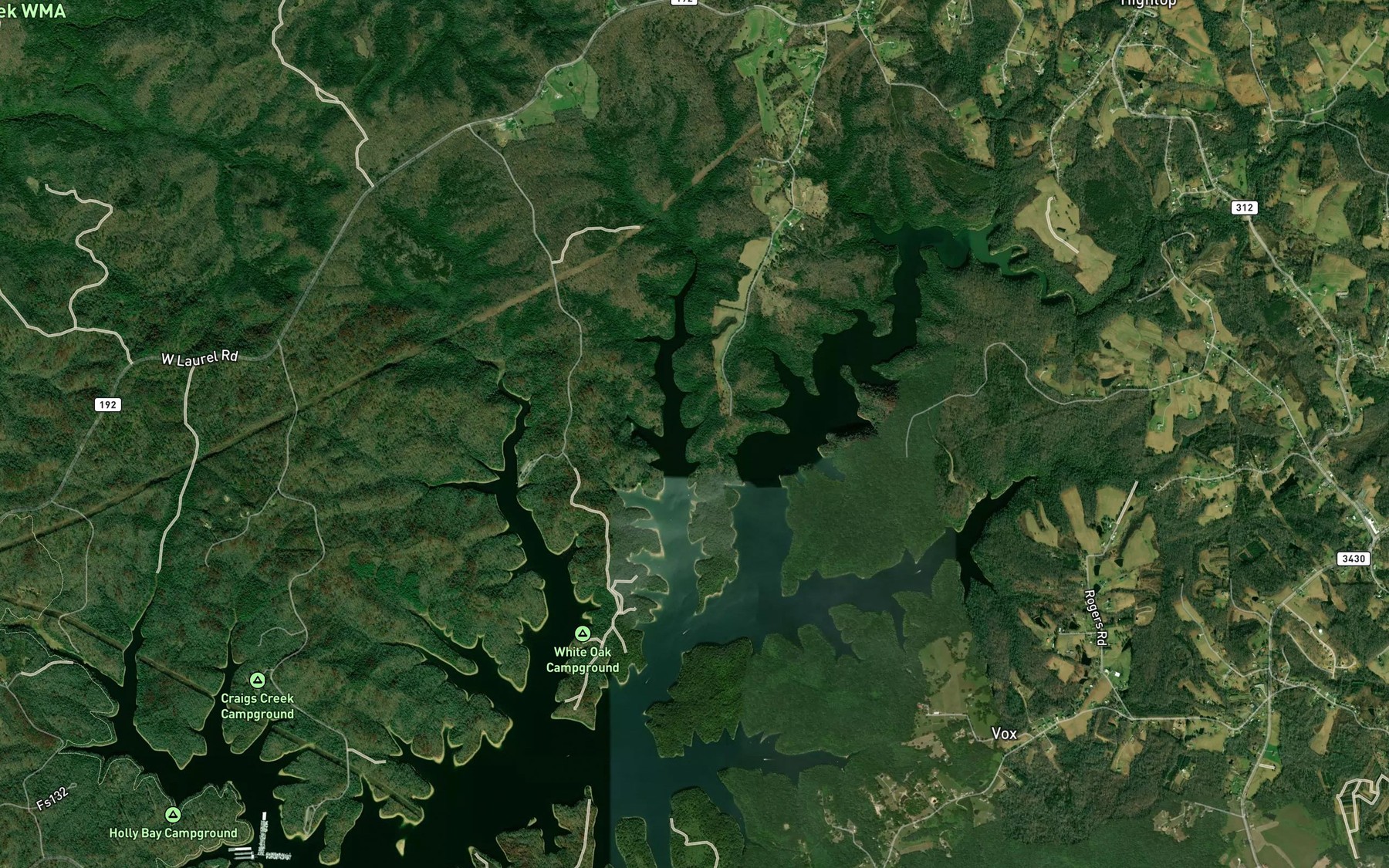 Satellite map of the Cane Branch
