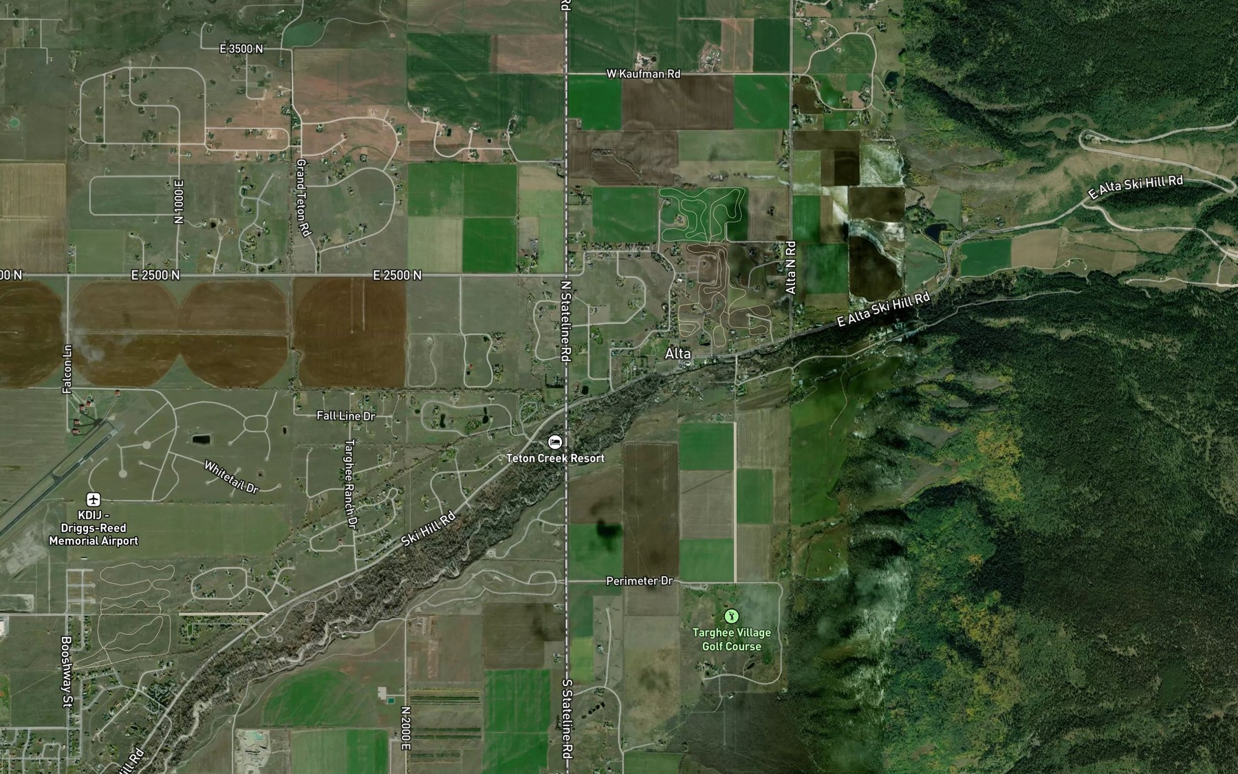 Satellite map of the Grand Teton Canal