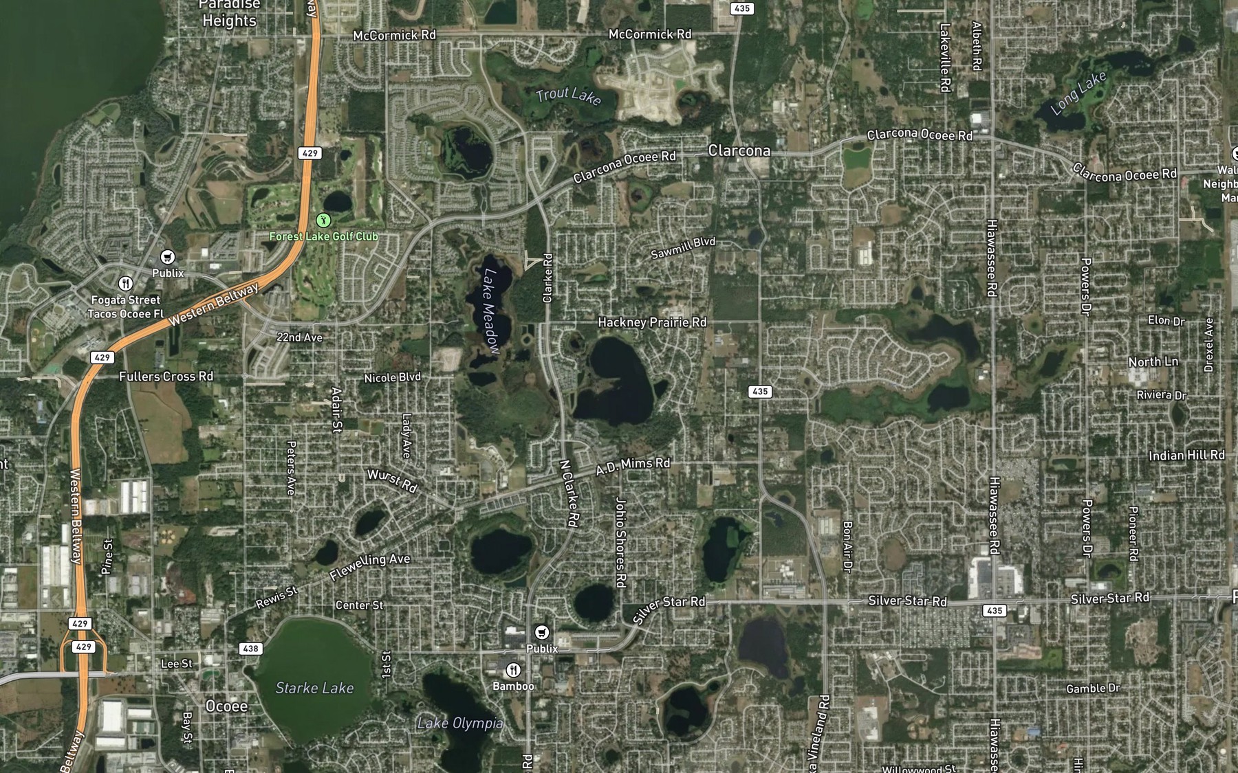 Satellite map of the Prairie Lake
