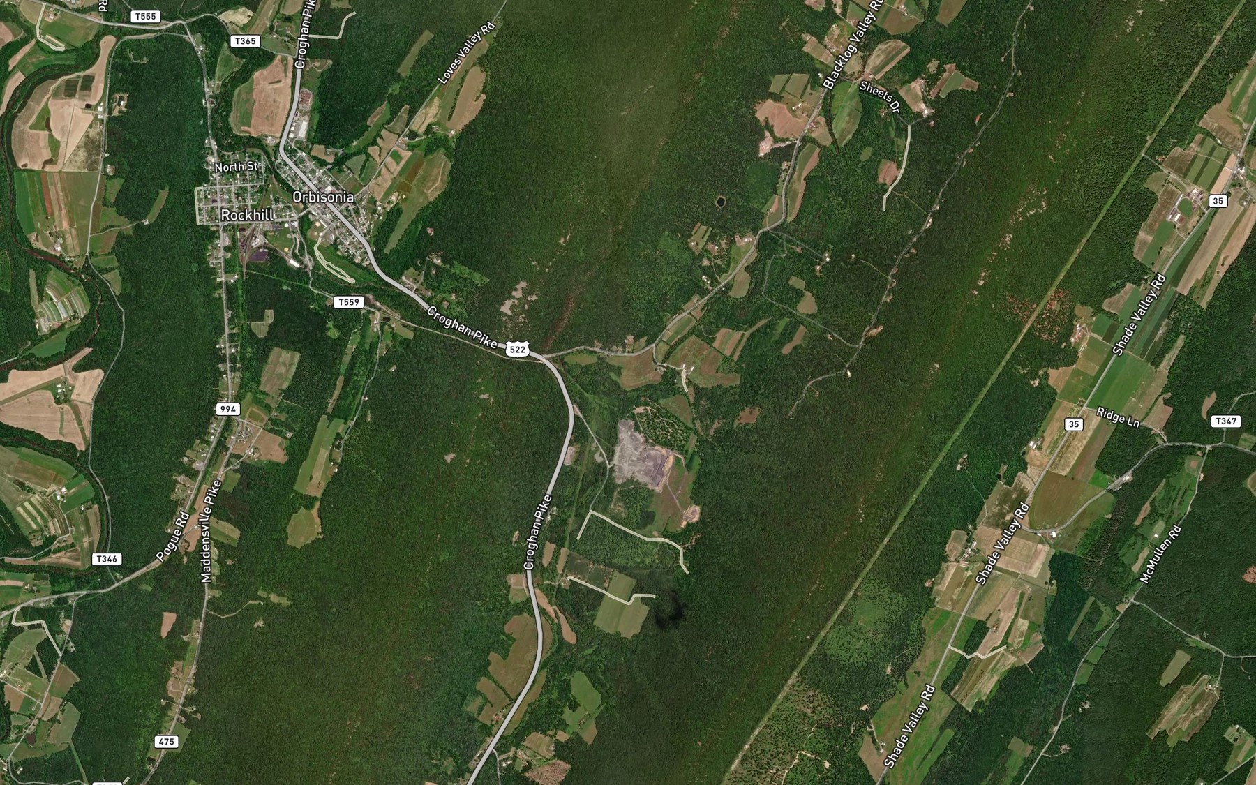 Satellite map of the Shade Creek