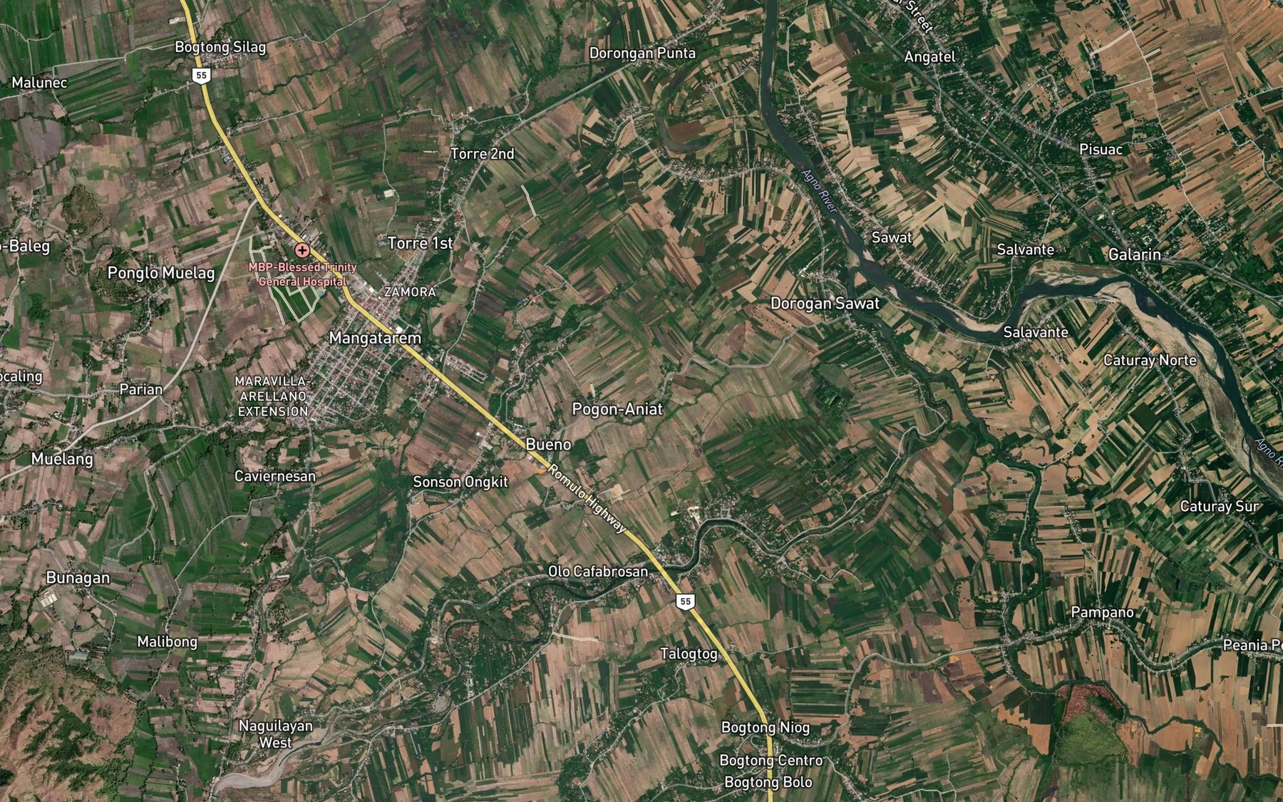 Satellite map of the Bueno River