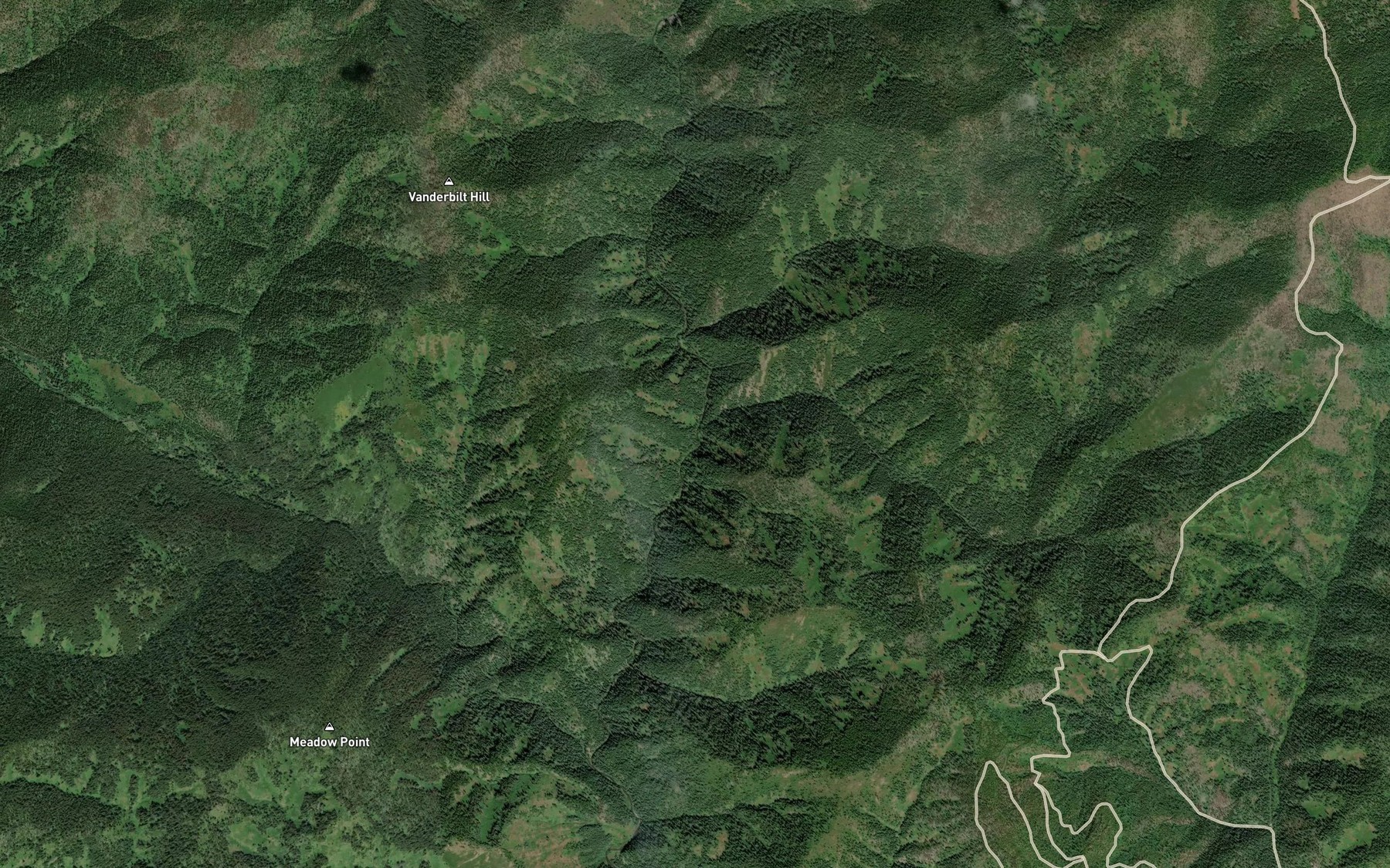 Satellite map of the Ruble Creek