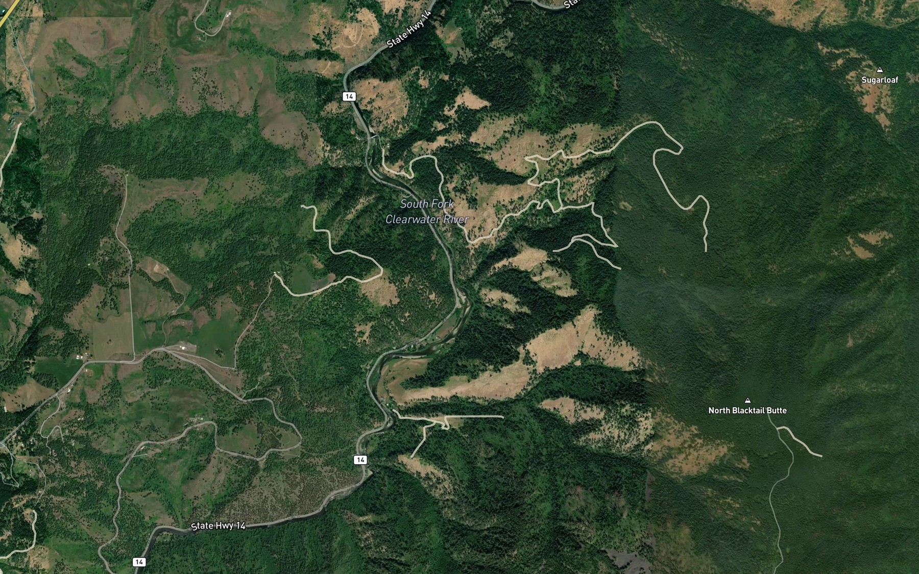 Satellite map of the Downey Creek