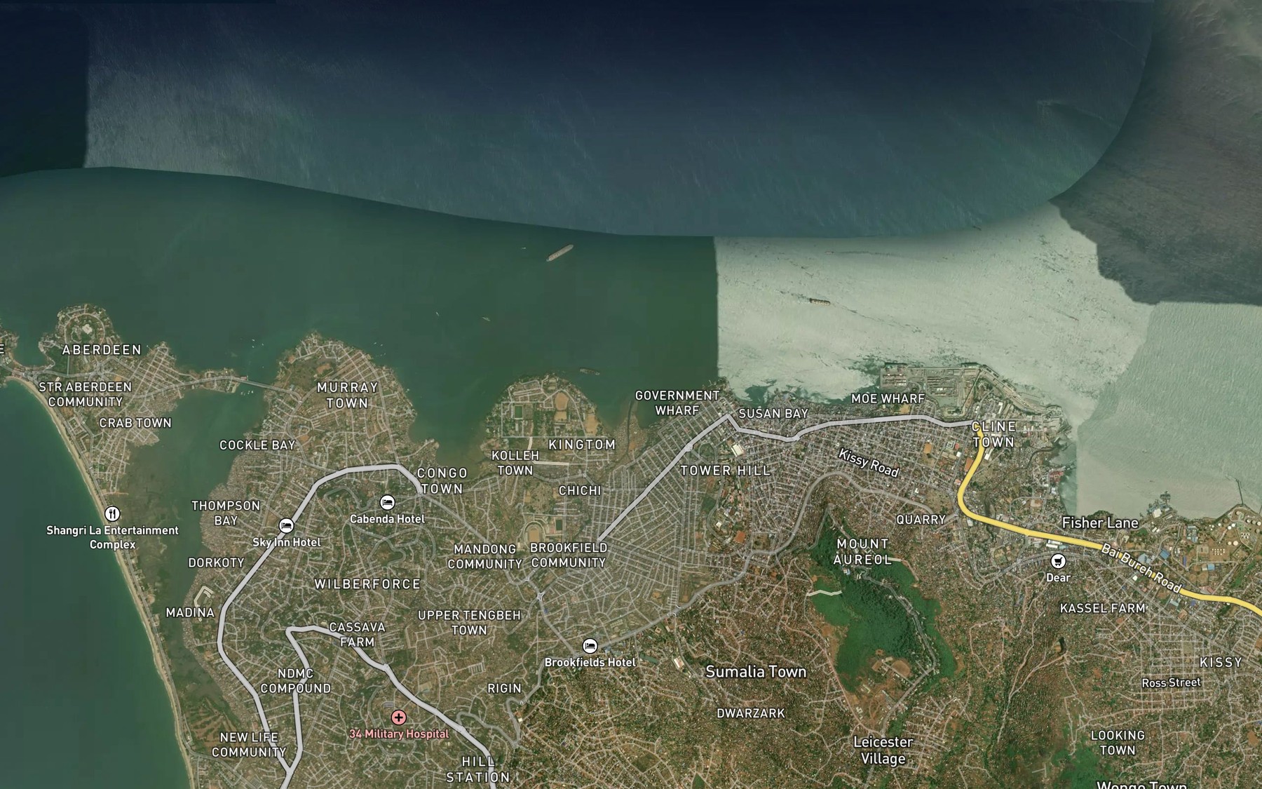 Satellite map of the Kroo Bay