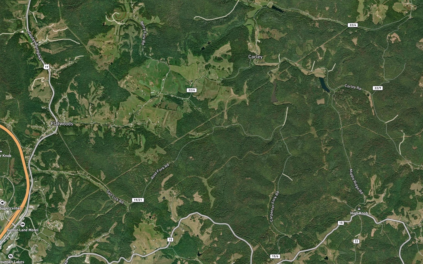 Satellite map of the Bee Run