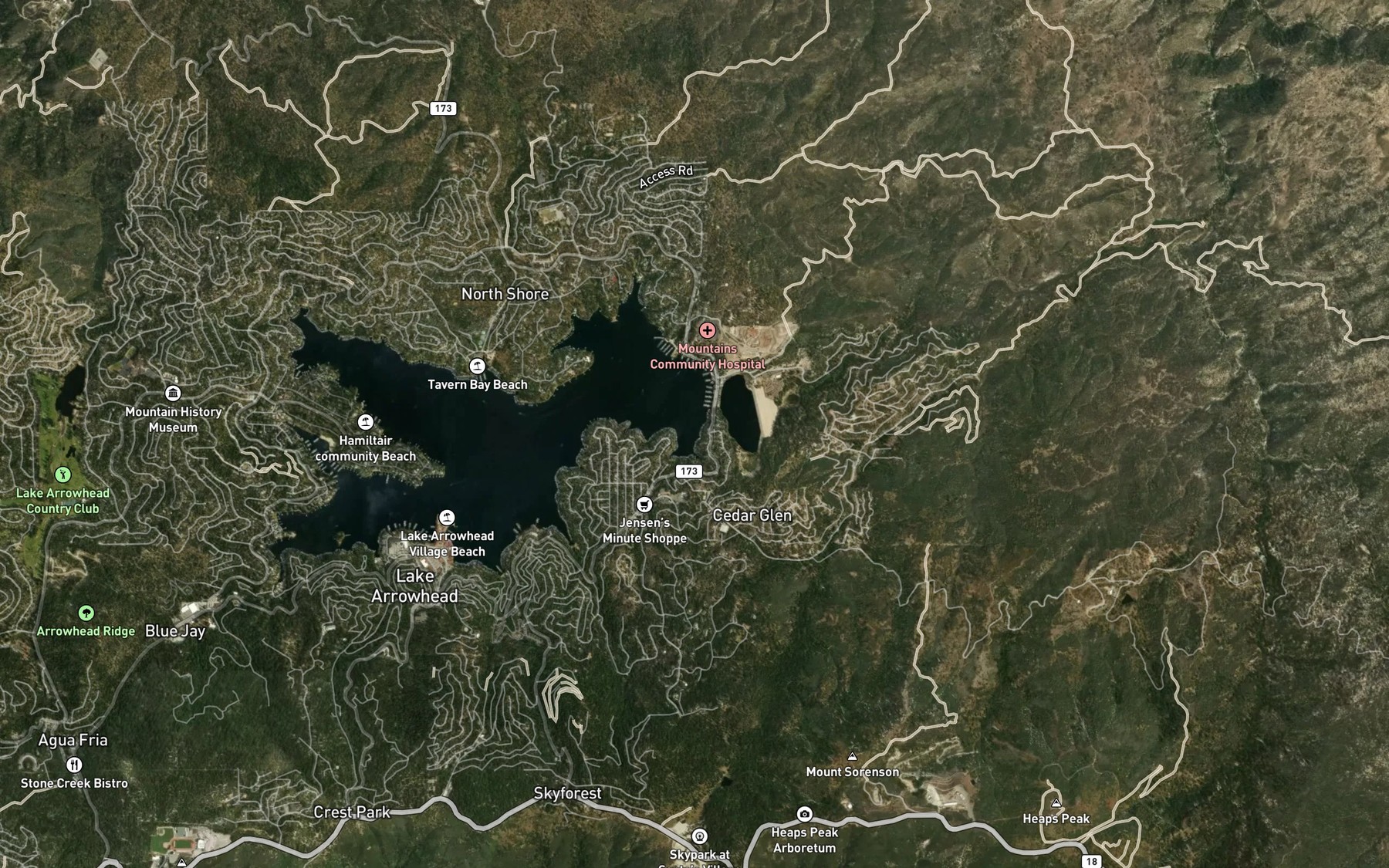 Satellite map of the Emerald Bay