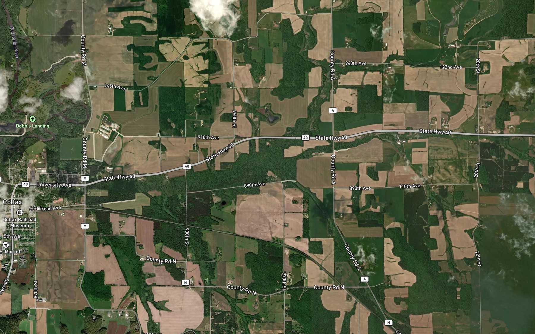 Satellite map of the Running Valley Creek