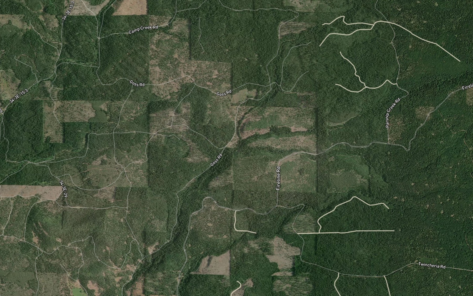 Satellite map of the Fireline Creek