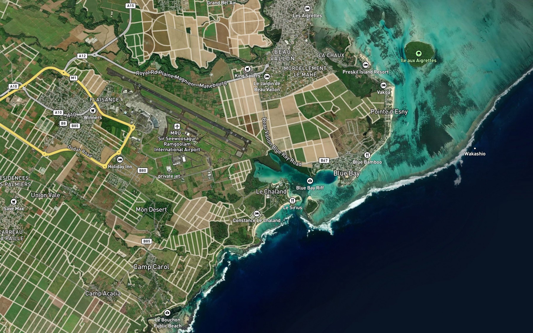 Satellite map of the Blue Bay