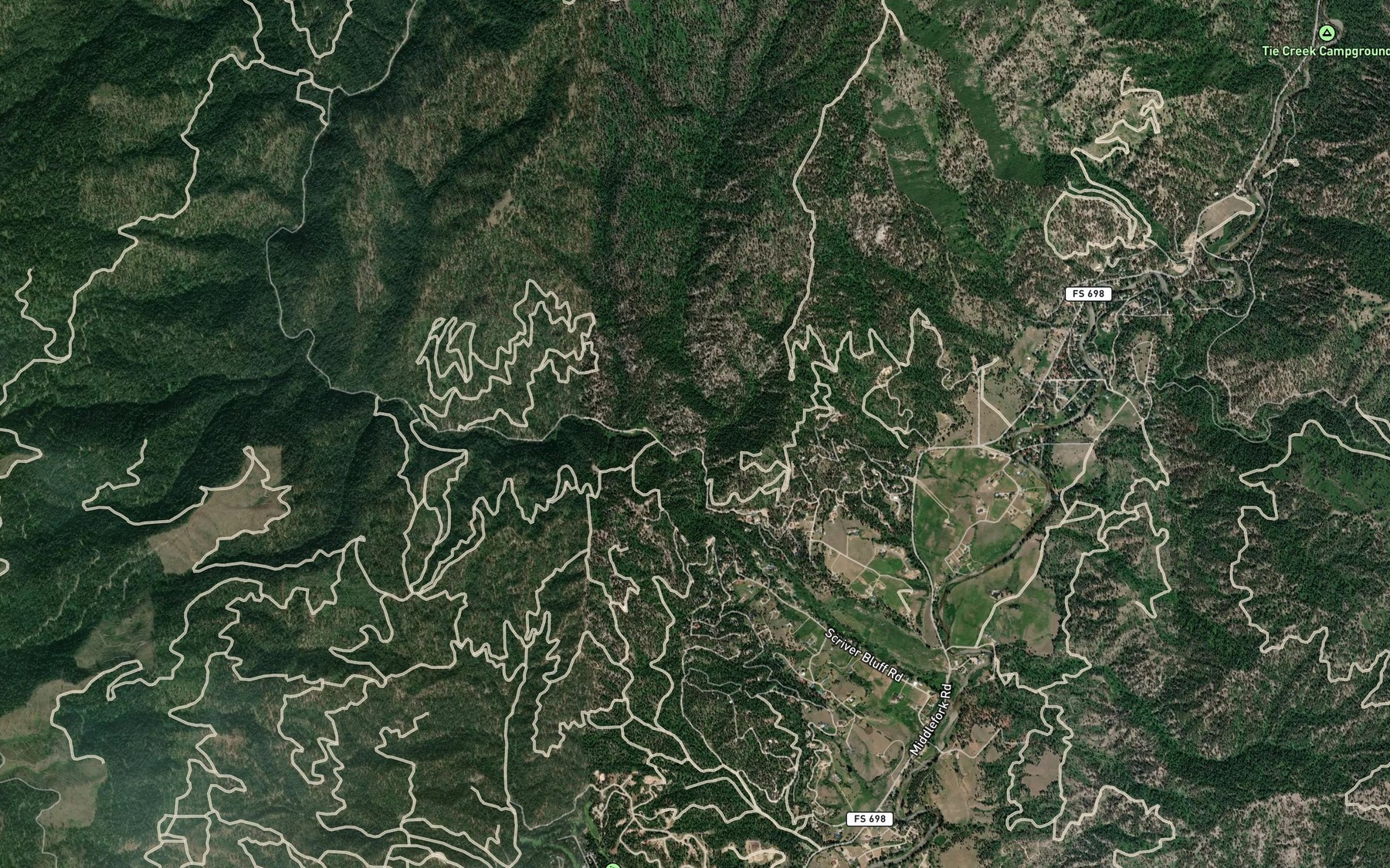 Satellite map of the Pinney Creek