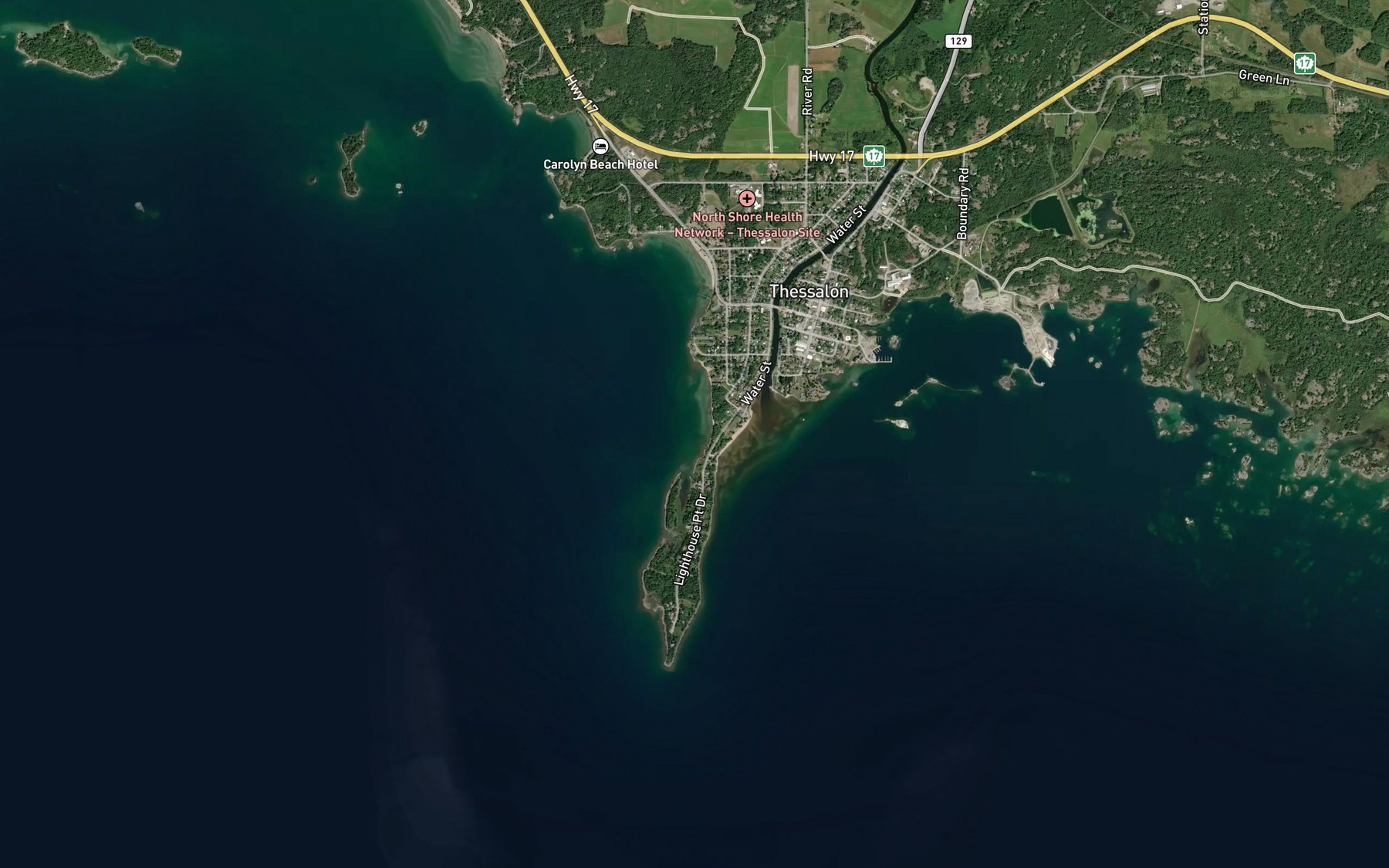 Satellite map of the Thessalon River