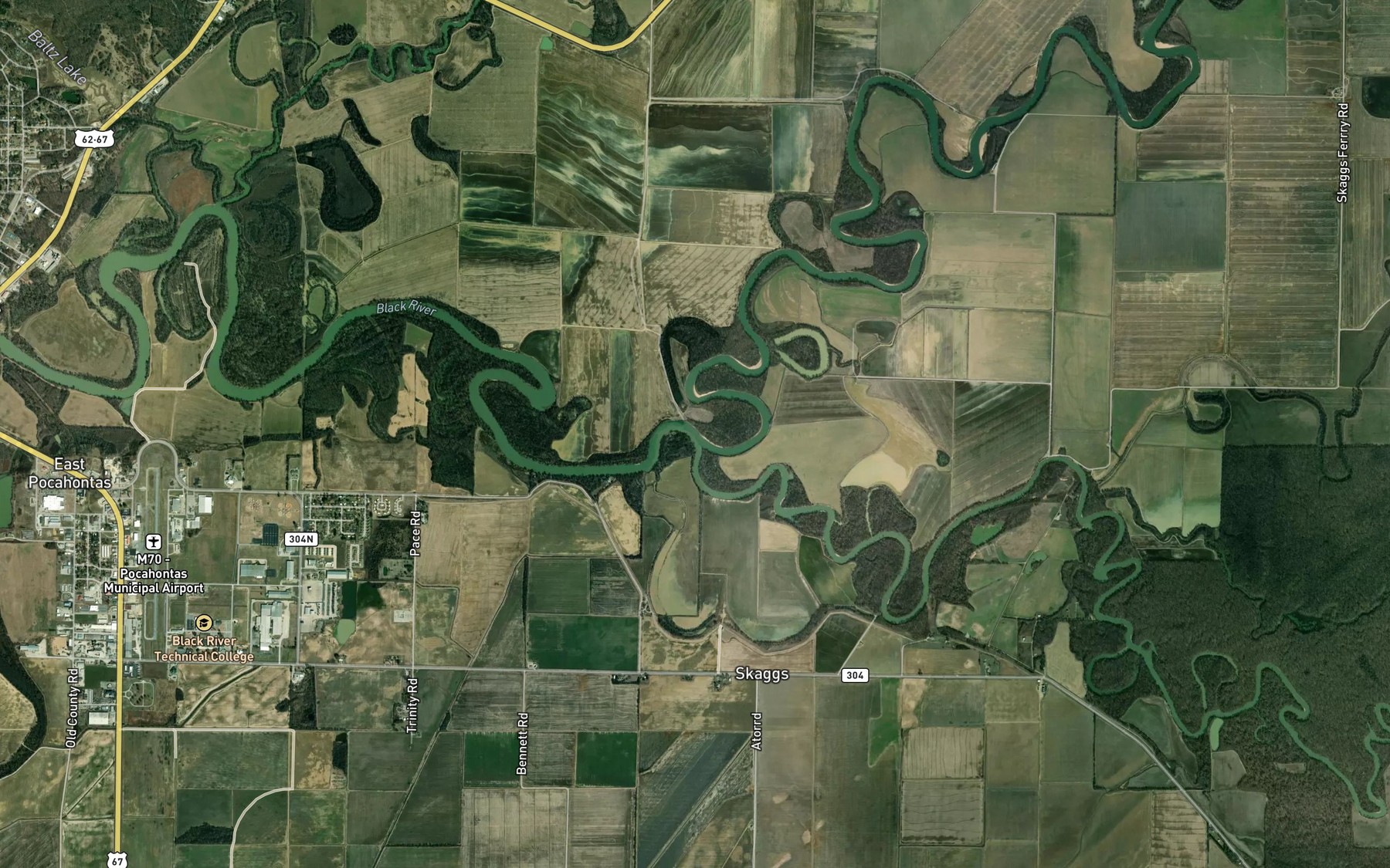 Satellite map of the Current River