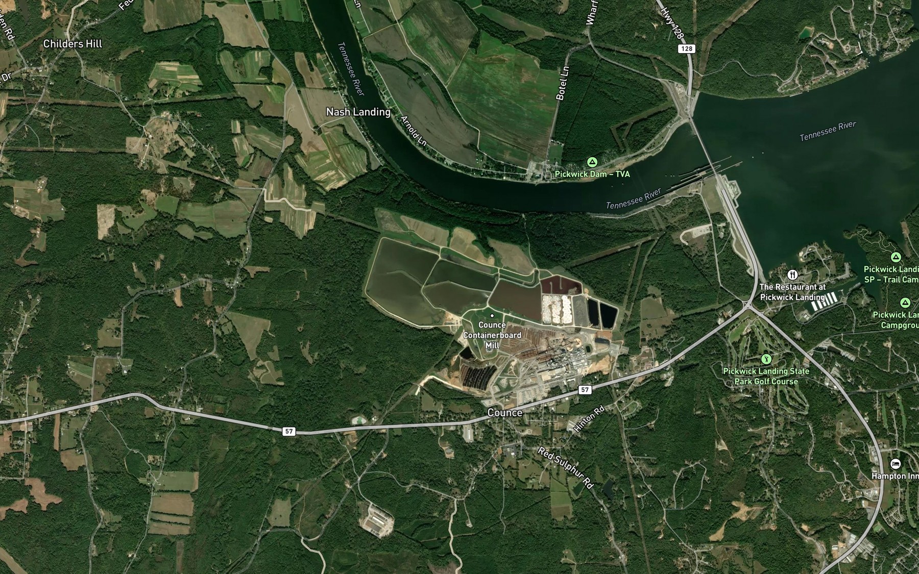 Satellite map of the Tennessee River Pulp and Paper West Lake