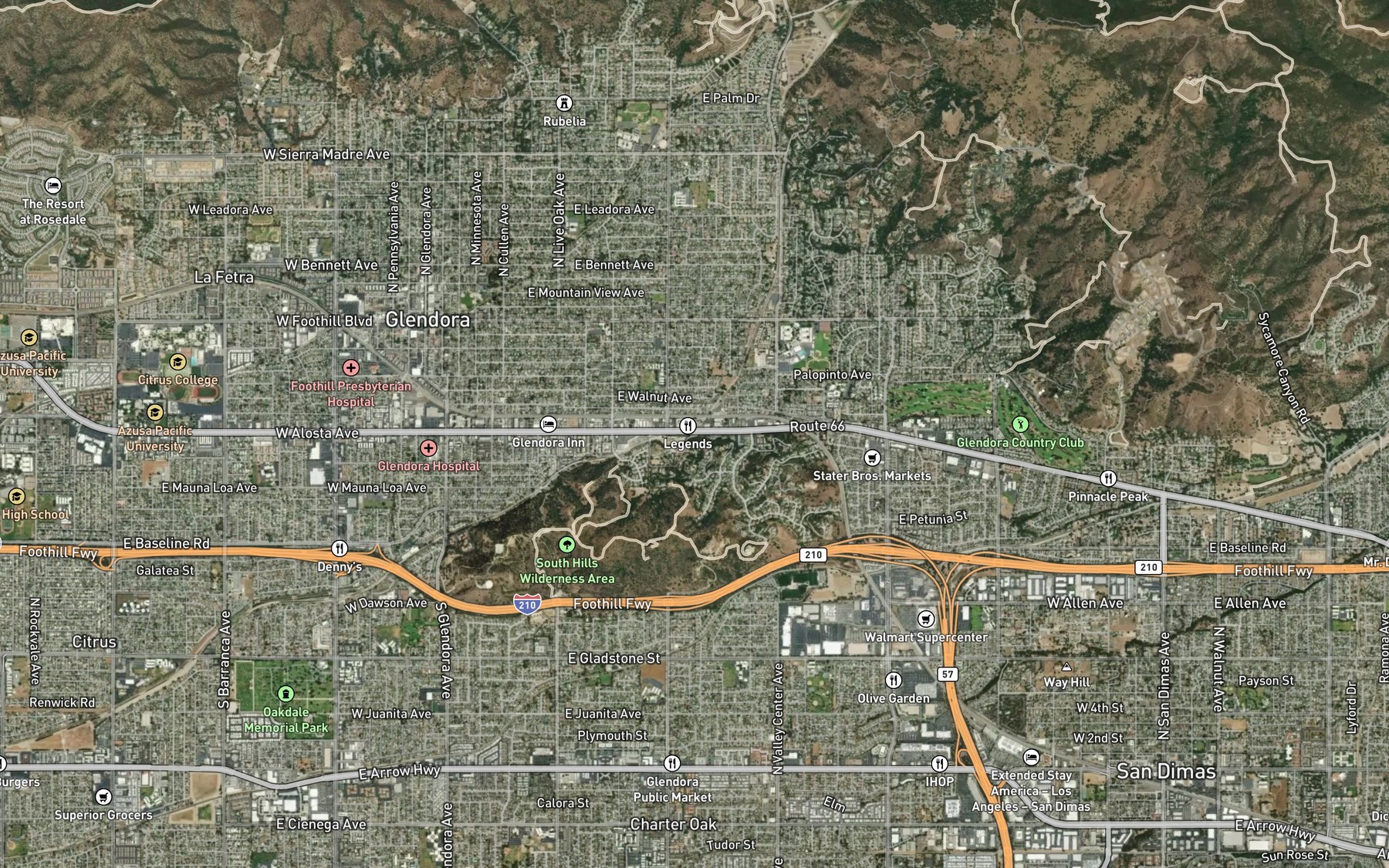 Satellite map of the East Branch Big Dalton Wash