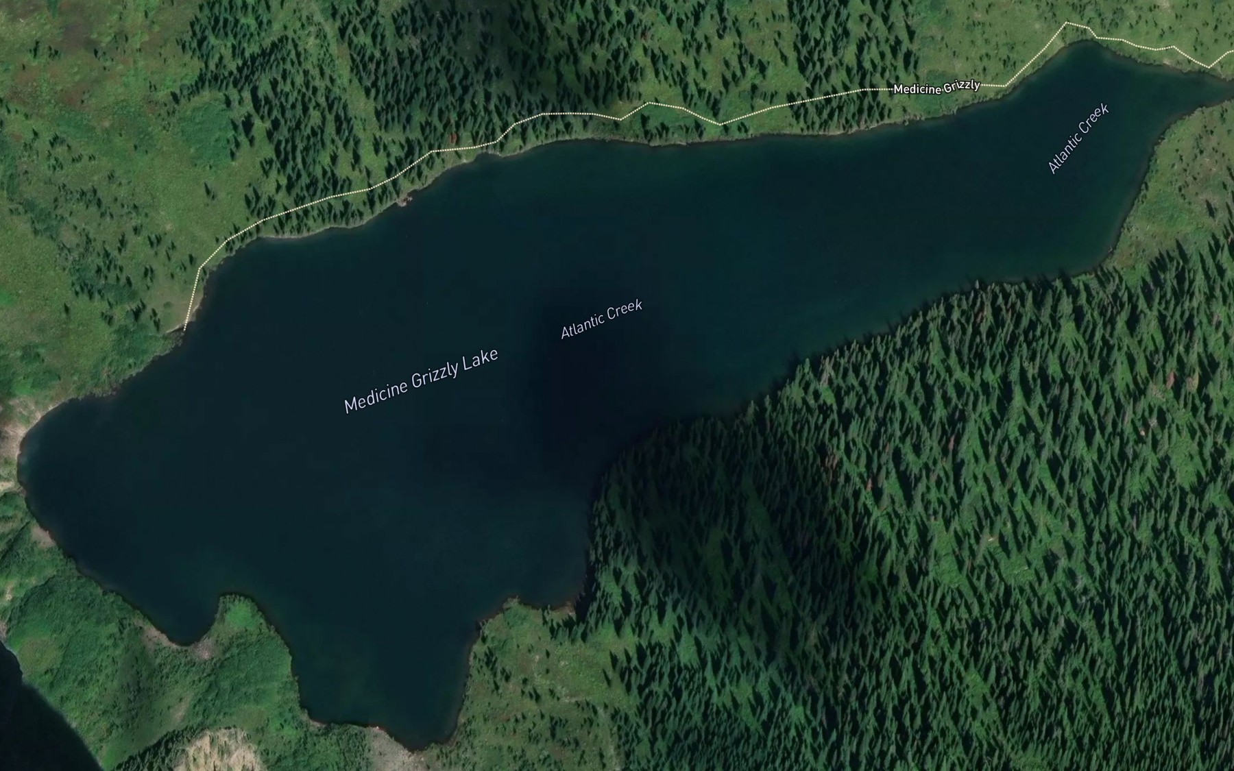 Satellite map of the Medicine Grizzly Lake