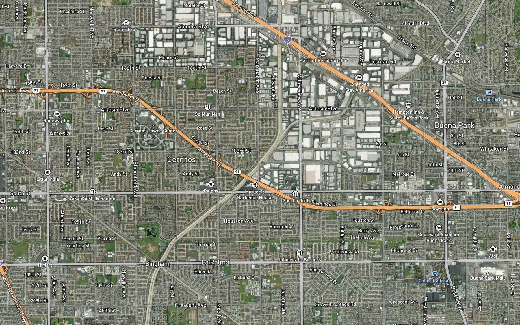 Satellite map of the Fullerton Creek