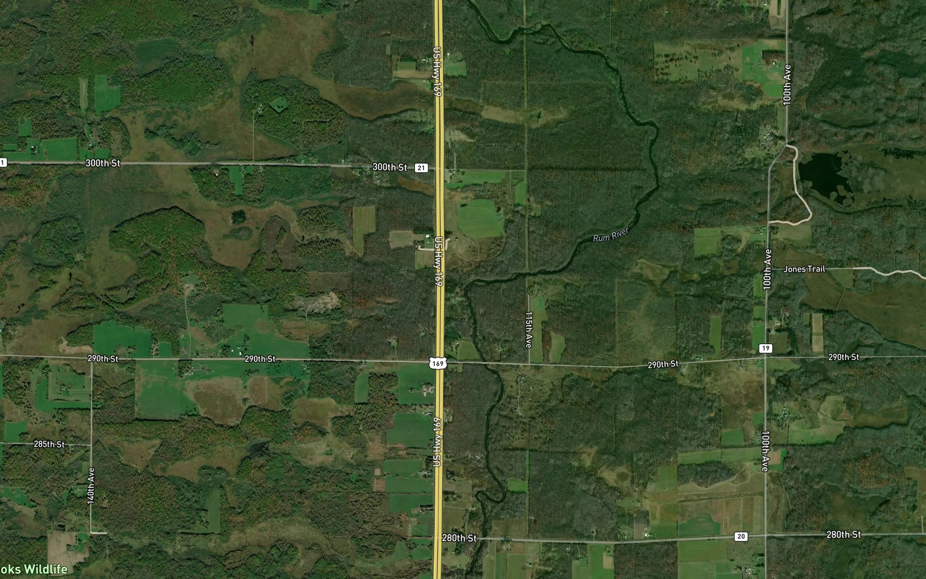 Satellite map of the Robinson Brook