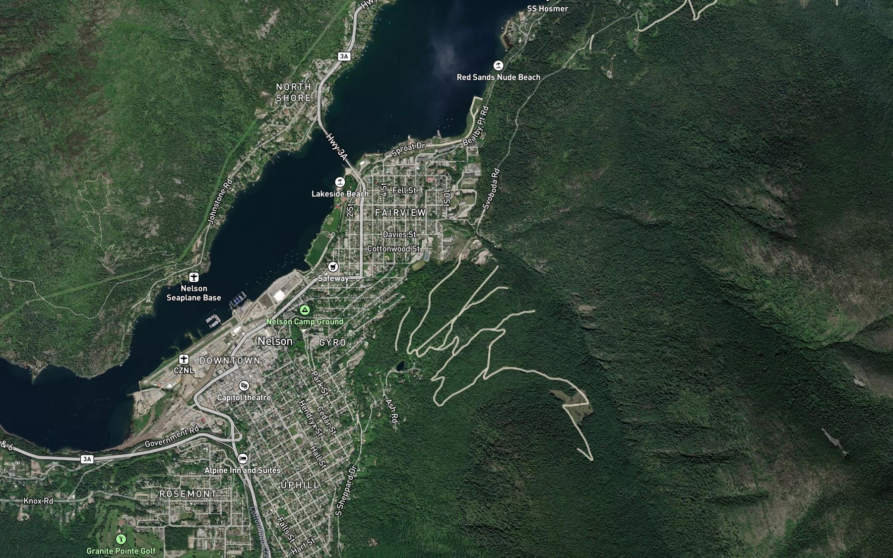 Satellite map of the Fell Creek