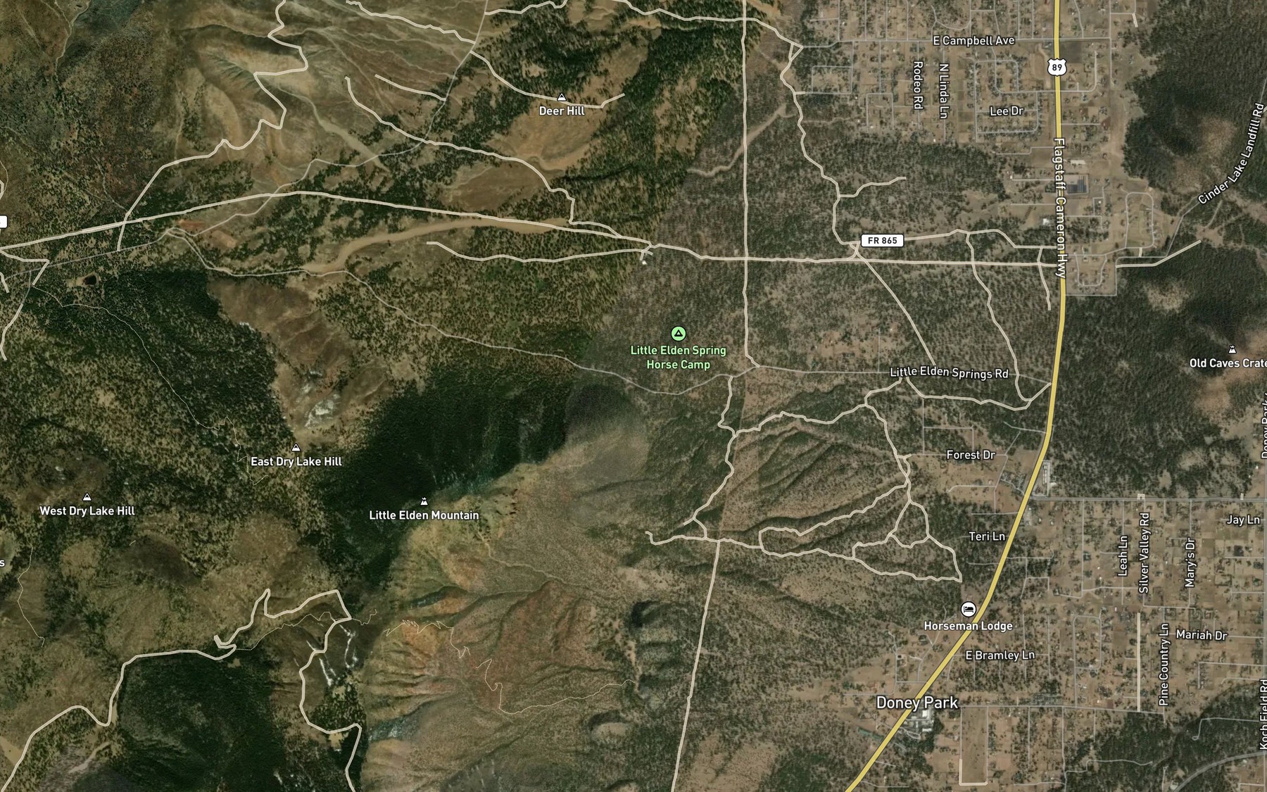 Satellite map of the Little Elden Spring