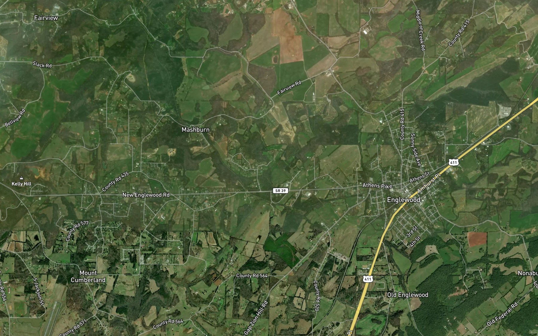 Satellite map of the Cave Spring Branch