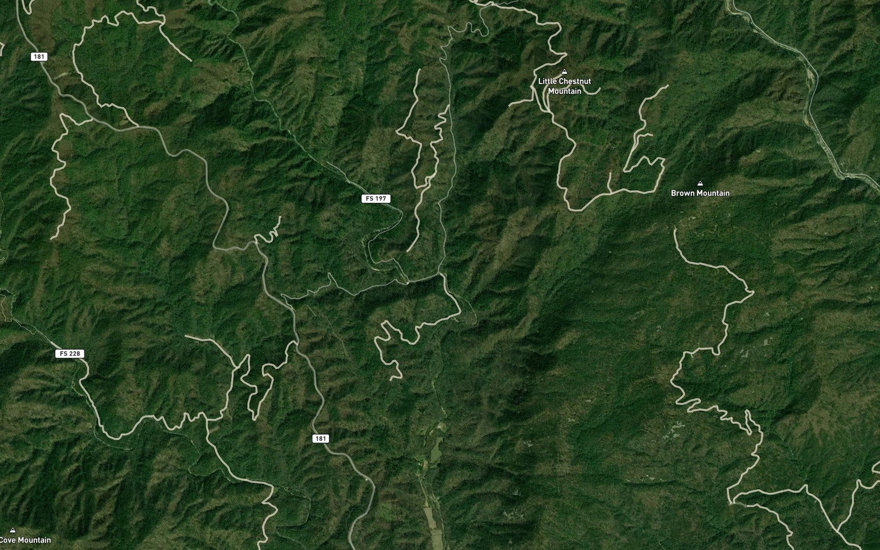 Satellite map of the Timbered Branch