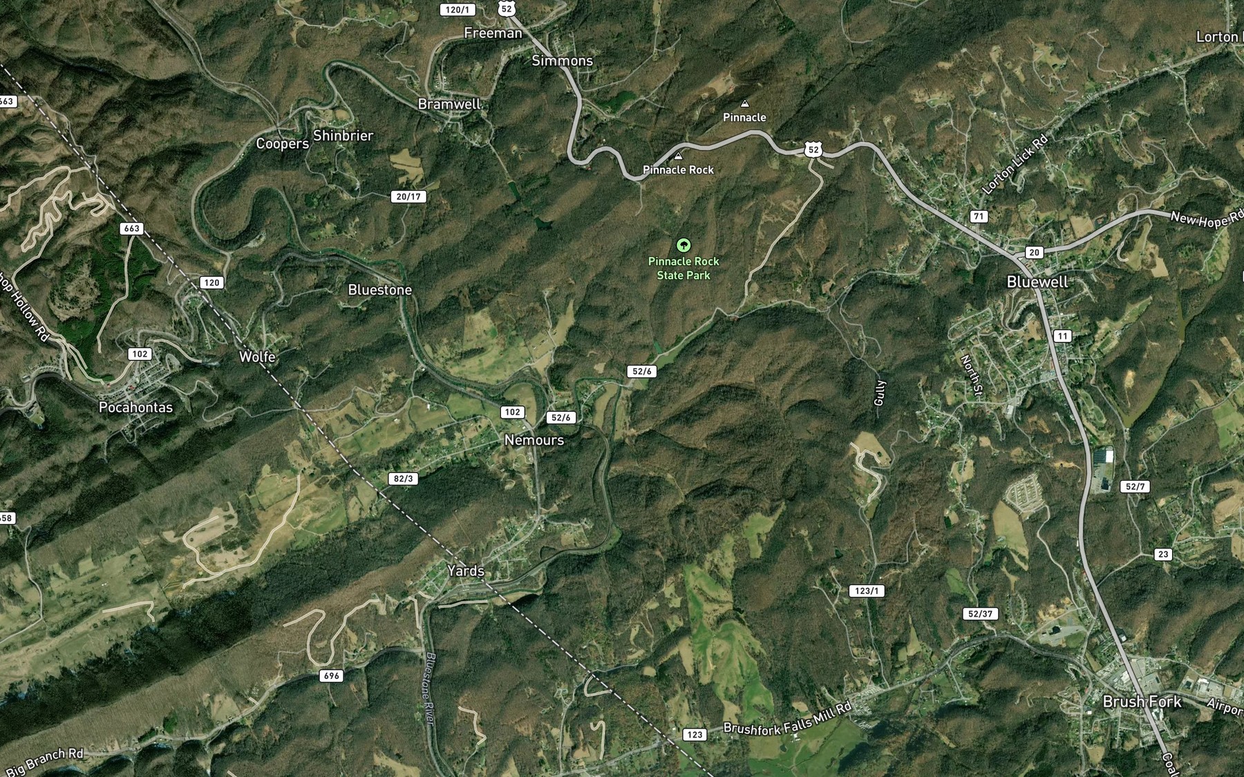 Satellite map of the Lick Branch