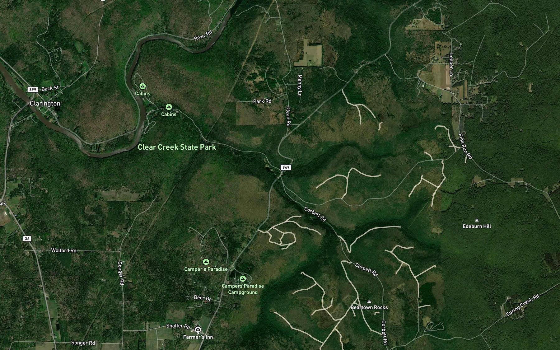 Satellite map of the Little Clear Creek